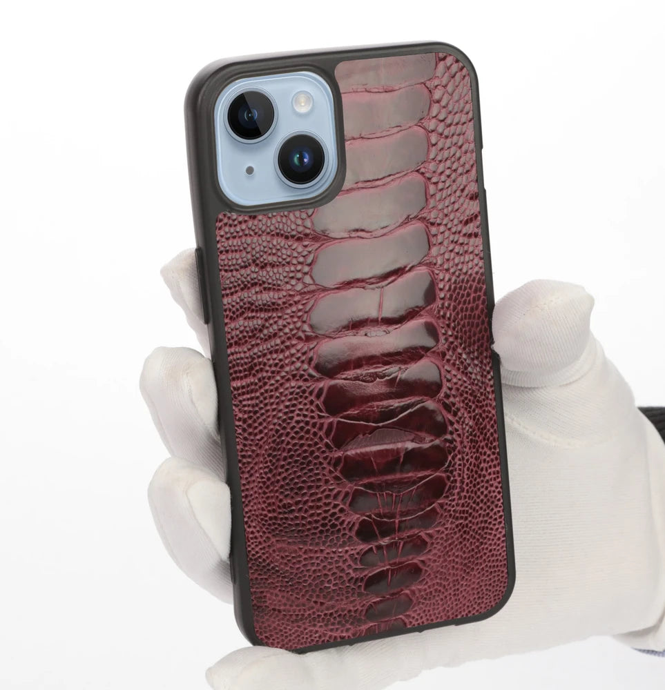 Sawyer Bordo Gerçek Devekuşu Derisi İPhone Deri Kılıf - ONYWATCH
