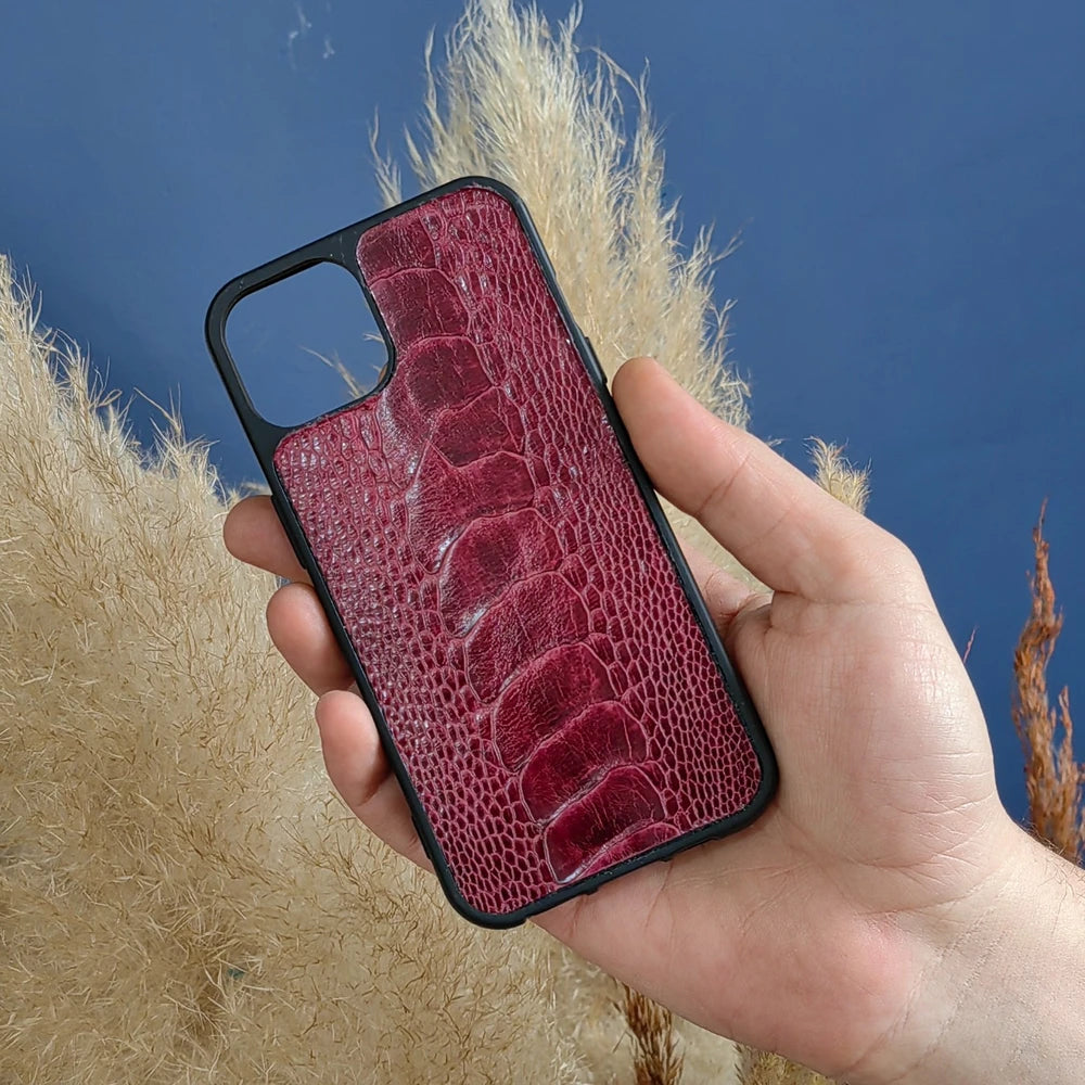 Sawyer Bordo Gerçek Devekuşu Derisi İPhone Deri Kılıf - ONYWATCH