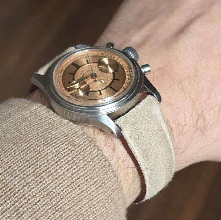 Gerçek deri el yapımı akıllı pimli arkada kullanılan deri anti-alerjik bej renkli erkek saat kordonu