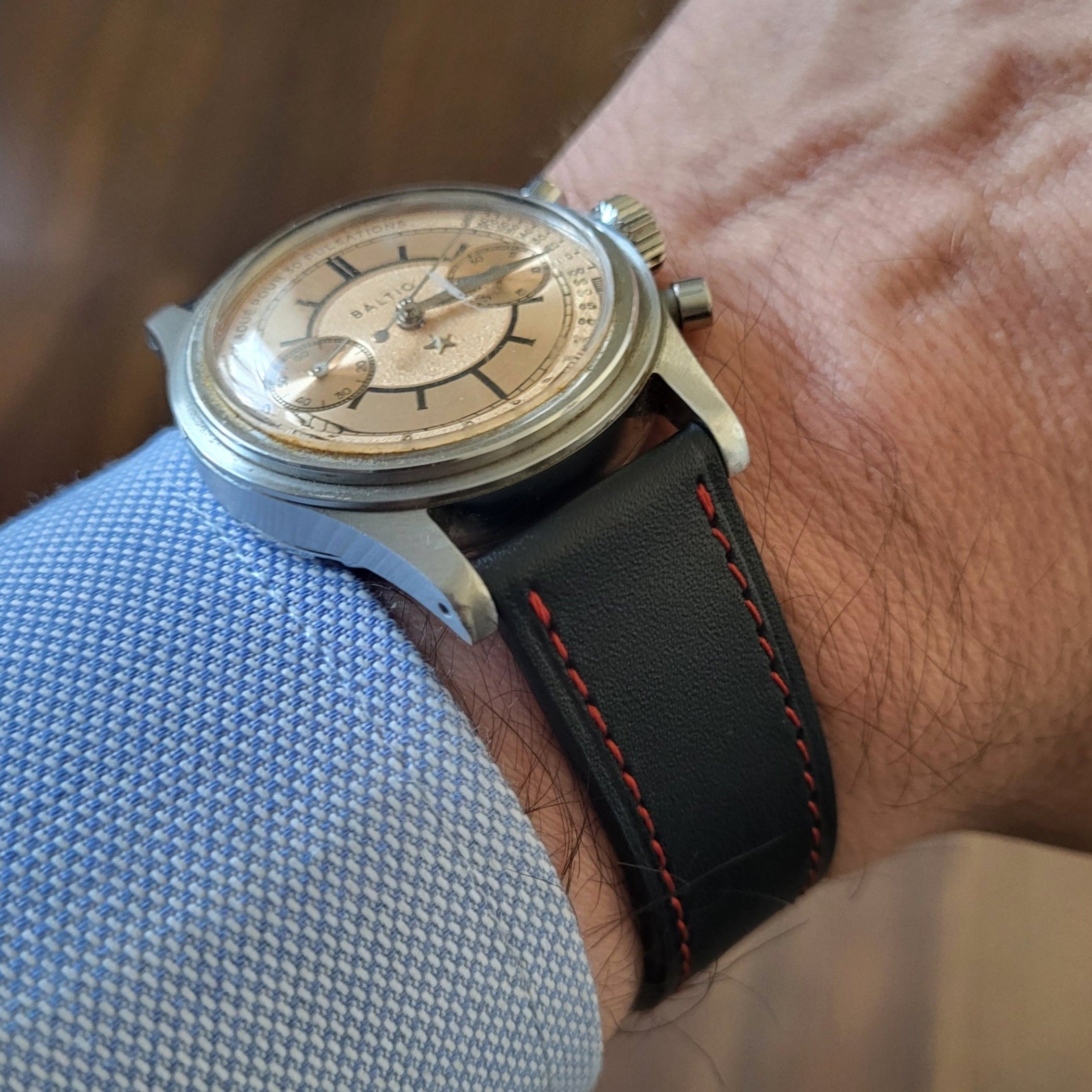 Gerçek deri el yapımı siyah renk erkek saat kordonu