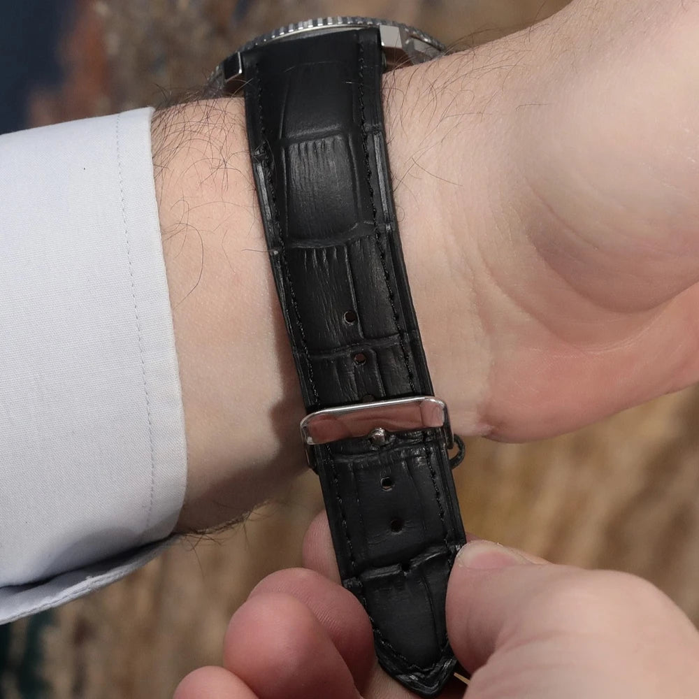 Alaturka Siyah Kroko Baskılı Deri Kordon - ONYWATCH