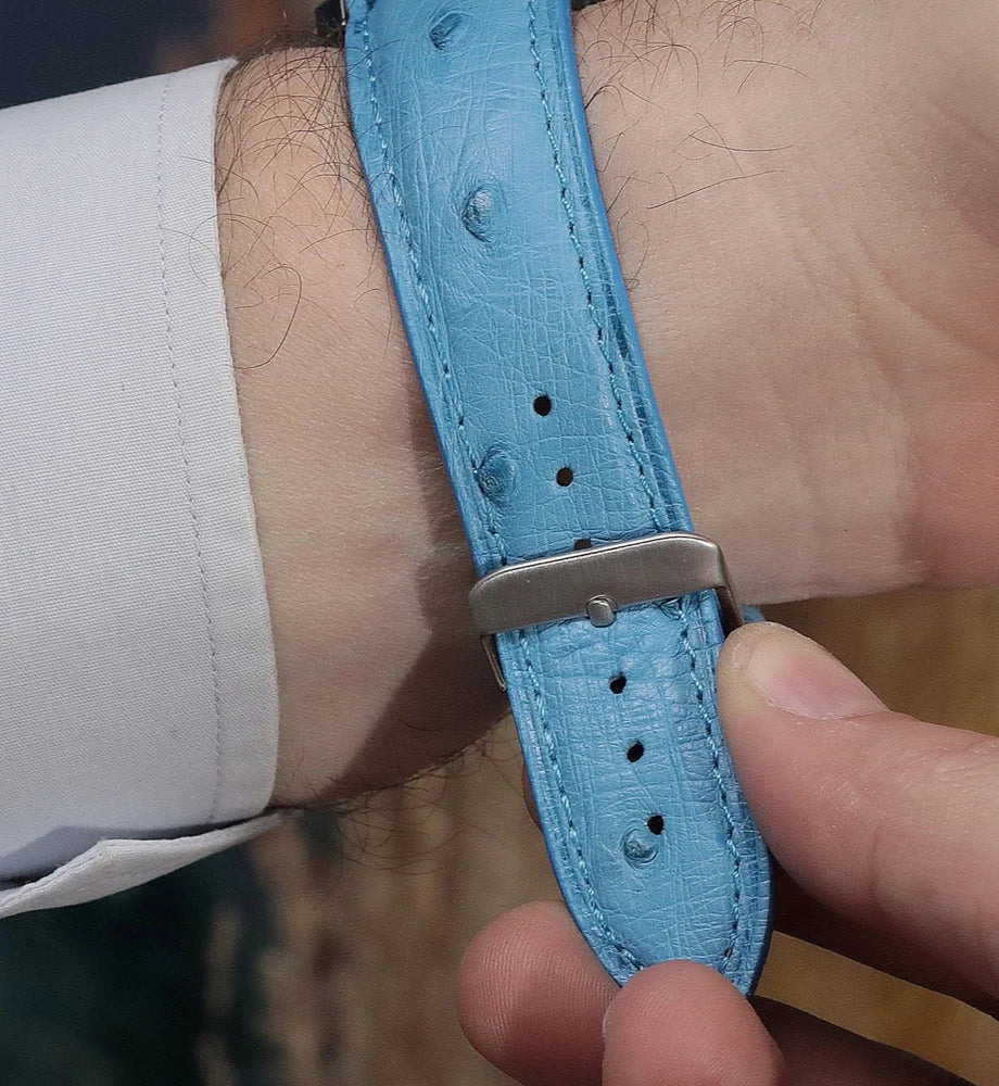 Devekuşu Derisi Apple Watch Deri Kordon - Mavi - ONYWATCH