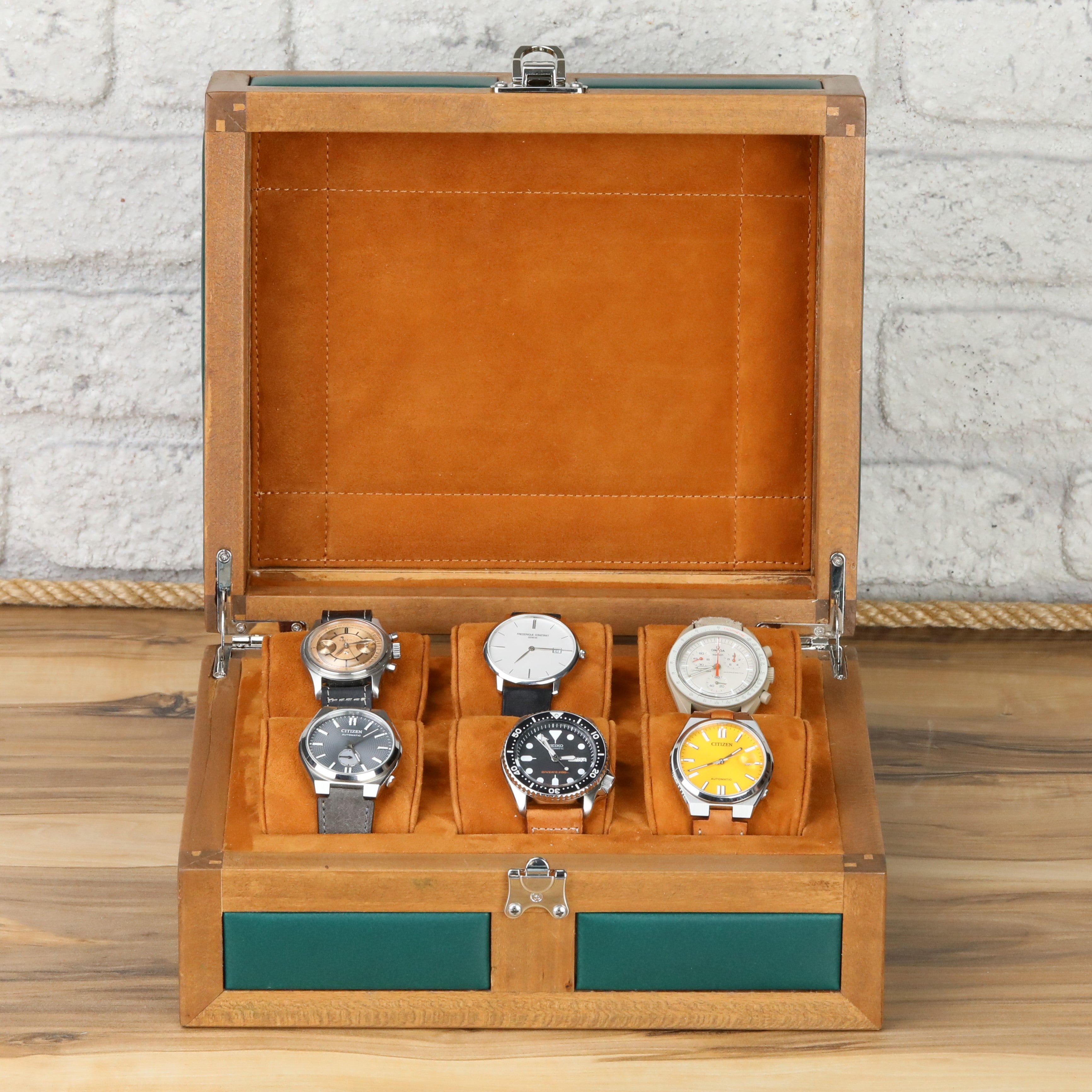 Heritage 6'lı Ahşap Saat Kutusu / Yeşil