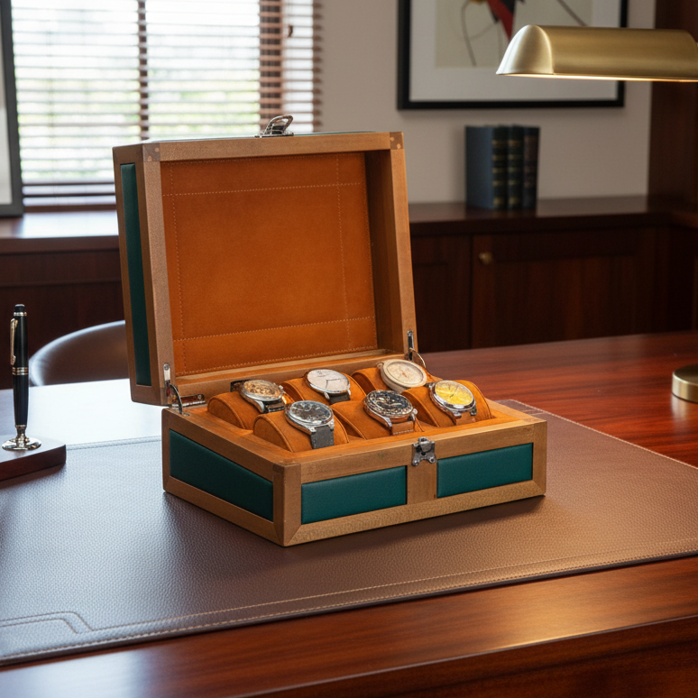 Heritage 6'lı Ahşap Saat Kutusu / Yeşil