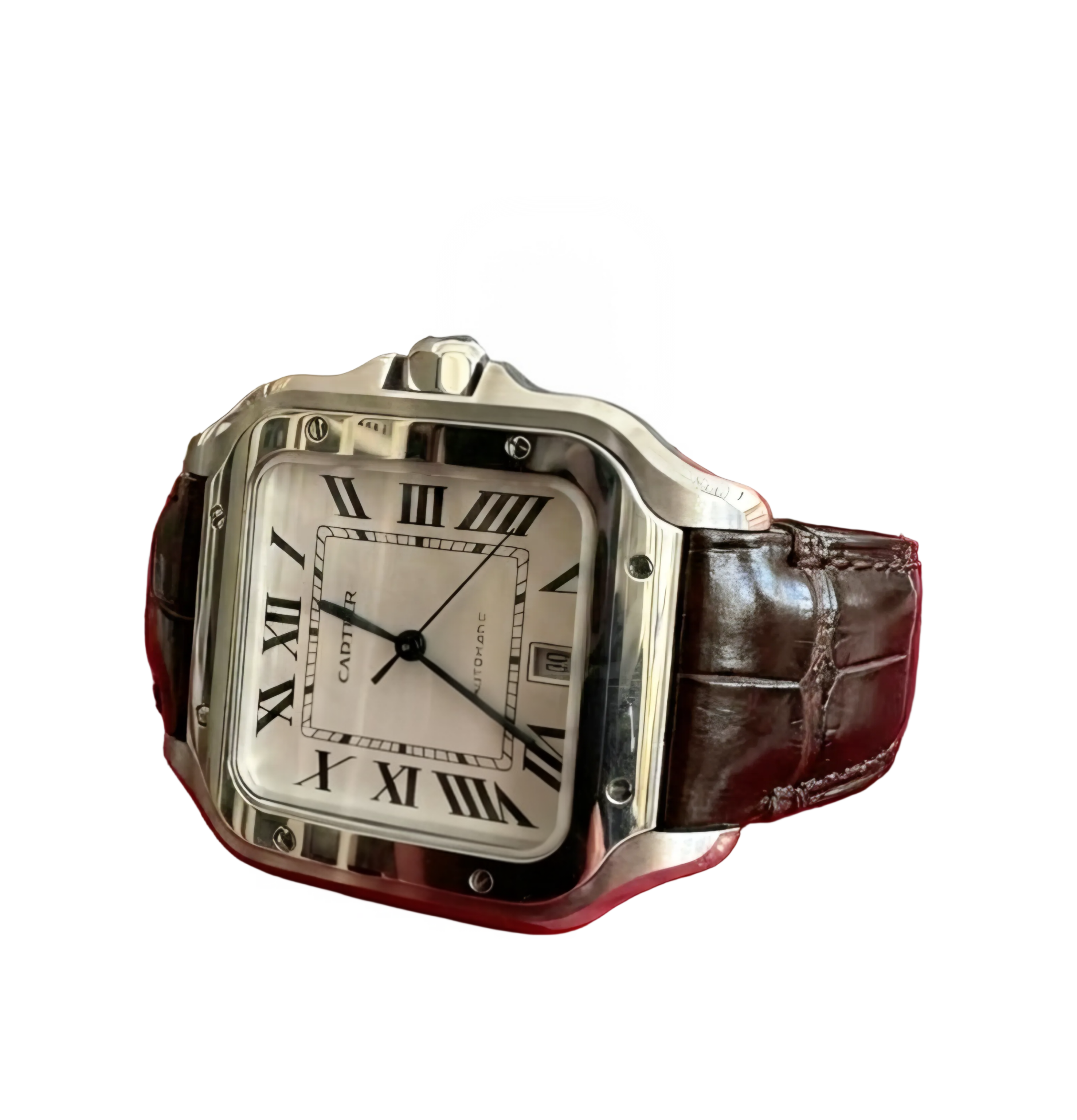 Gerçek deri kahve renkli el yapımı cartier santos uyumlu kordon