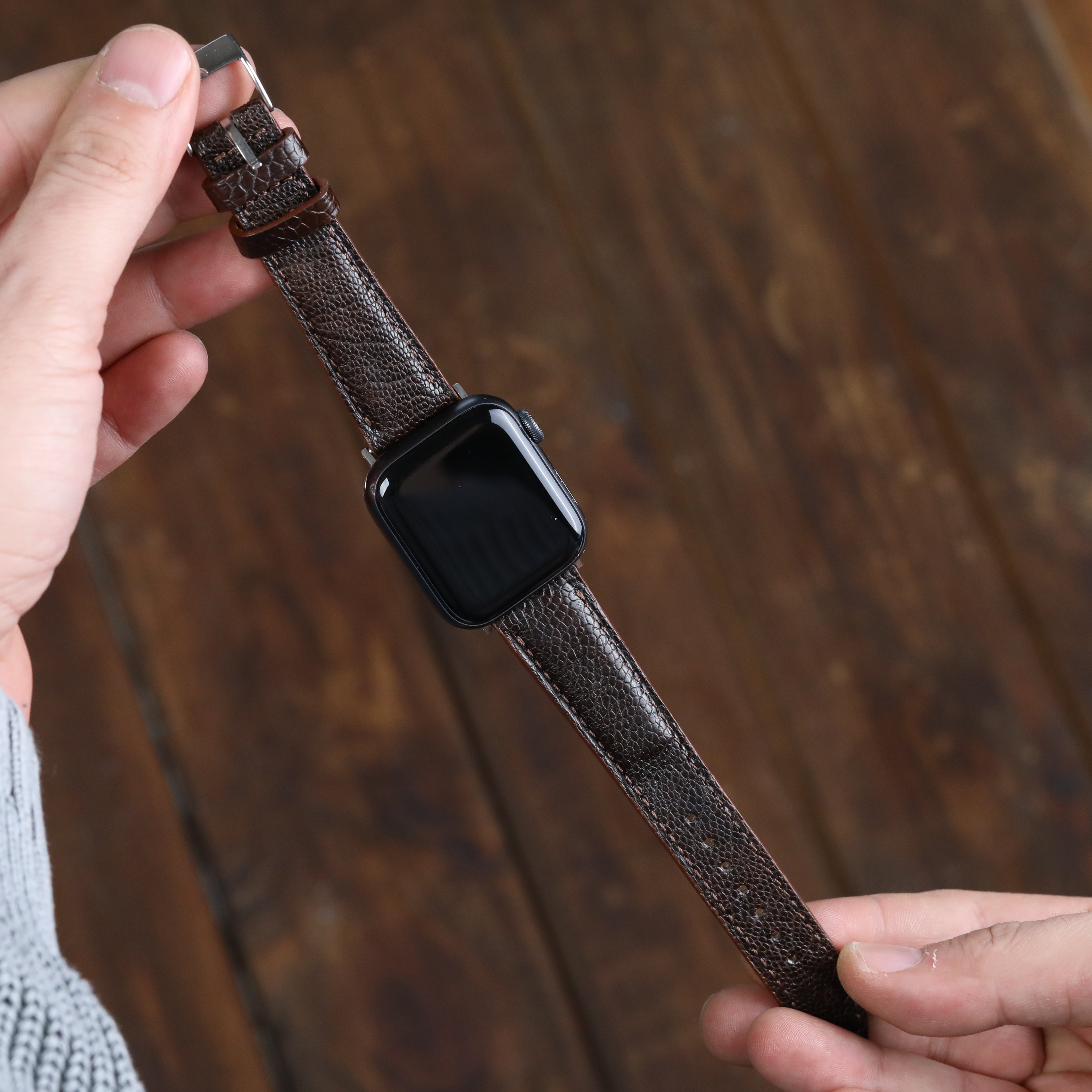Gerçek baskılı dana derisi el yapımı apple watch uyumlu saat kordonu