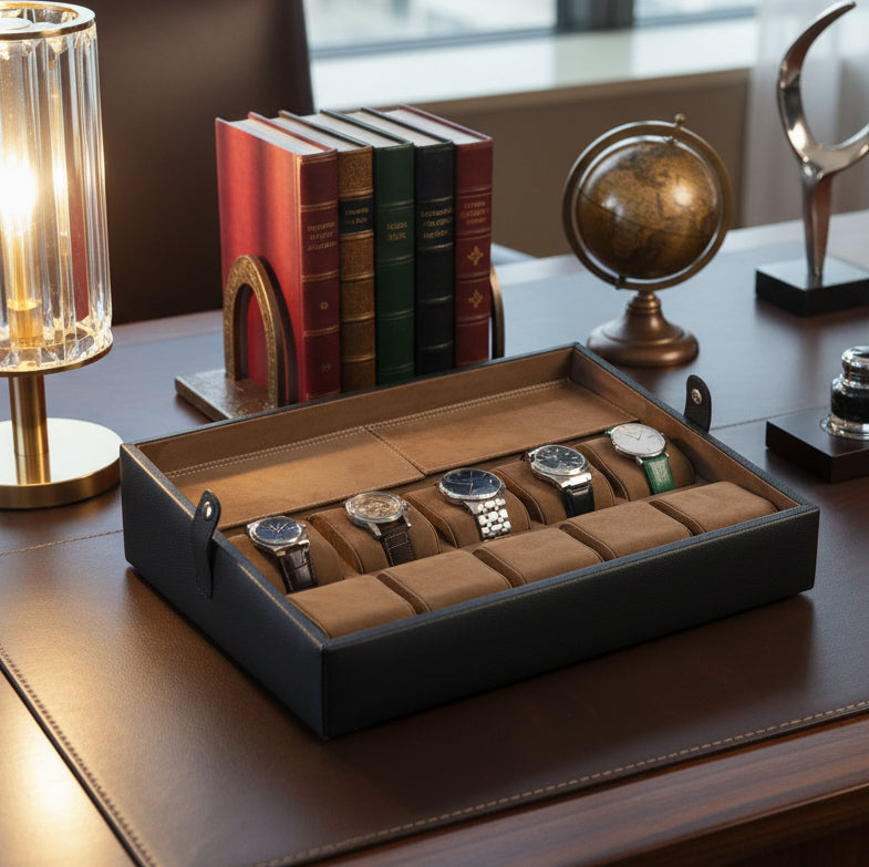 dışı baskılı gerçek dana derisi içi oğlak süet lüks saat kutusu