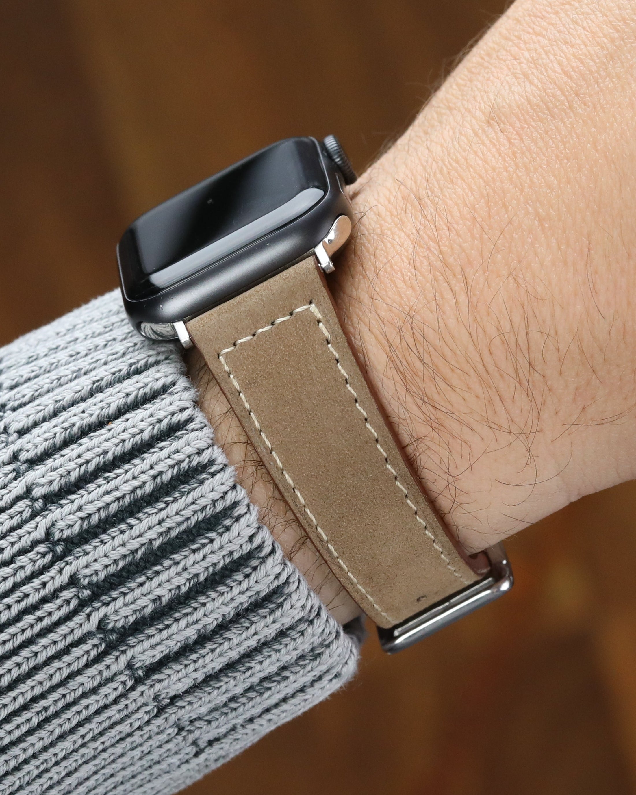 Kum renkli gerçek deri el yapımı antialerjik arka derili apple watch ultra ile uyumlu kordon