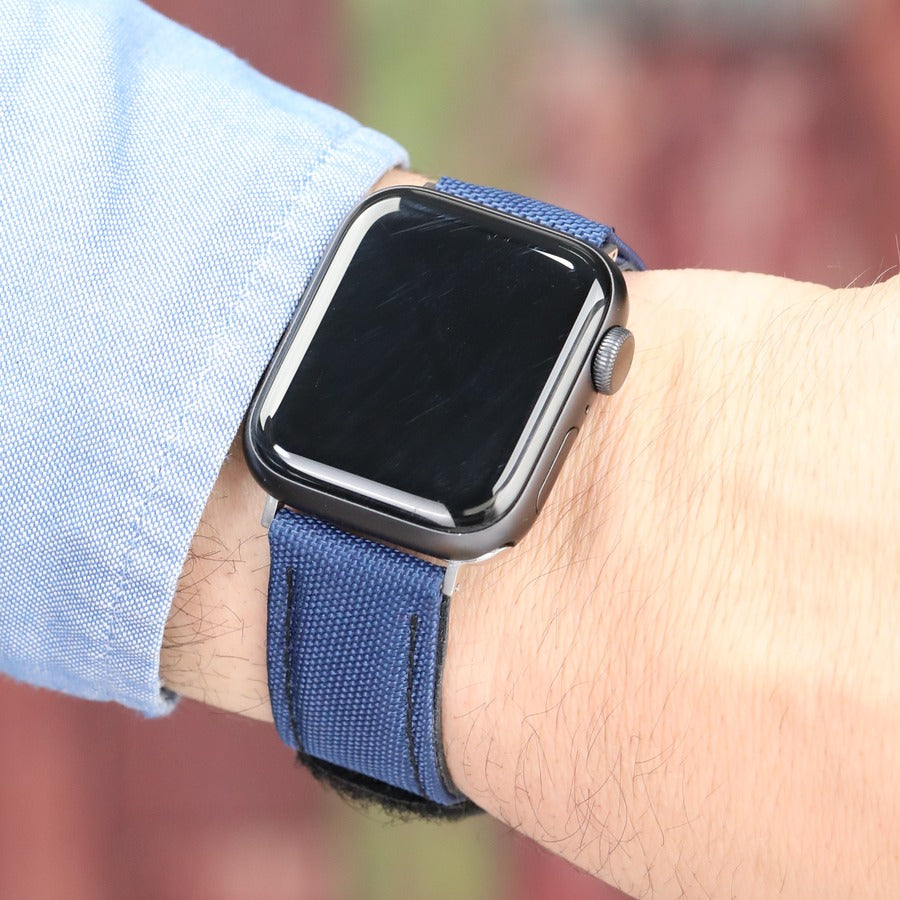 Lacivert renkli kumaş el yapımı antialerjik arka derili apple watch ile uyumlu kordon
