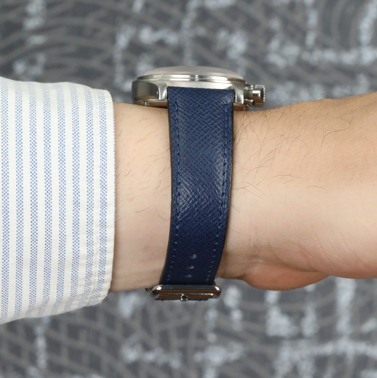 El yapımı lacivert renkli akıllı pimli baskılı 20 mm saat kordonu