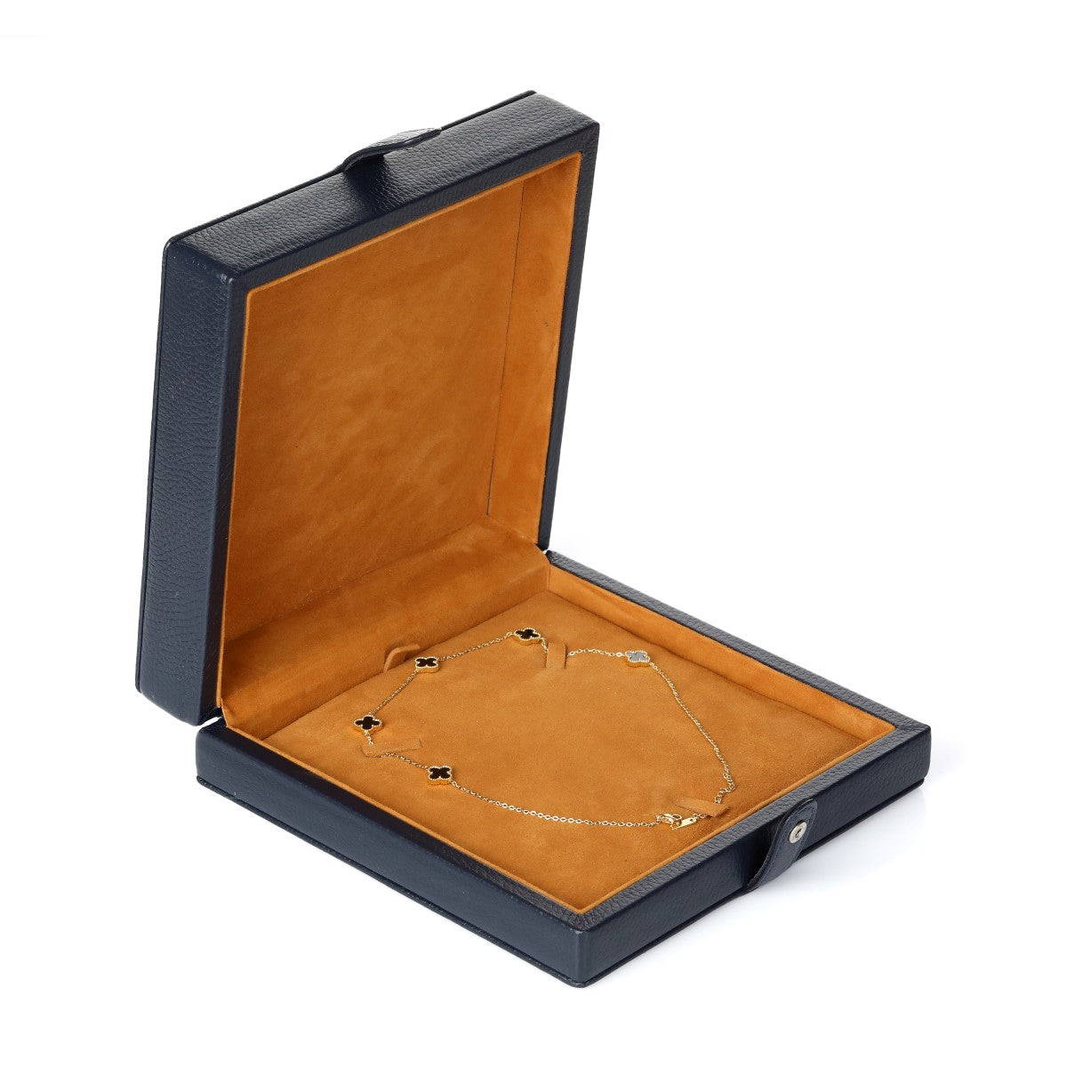 İçi ve dışı gerçek deri el yapımı lacivert renk mücevher set kutusu