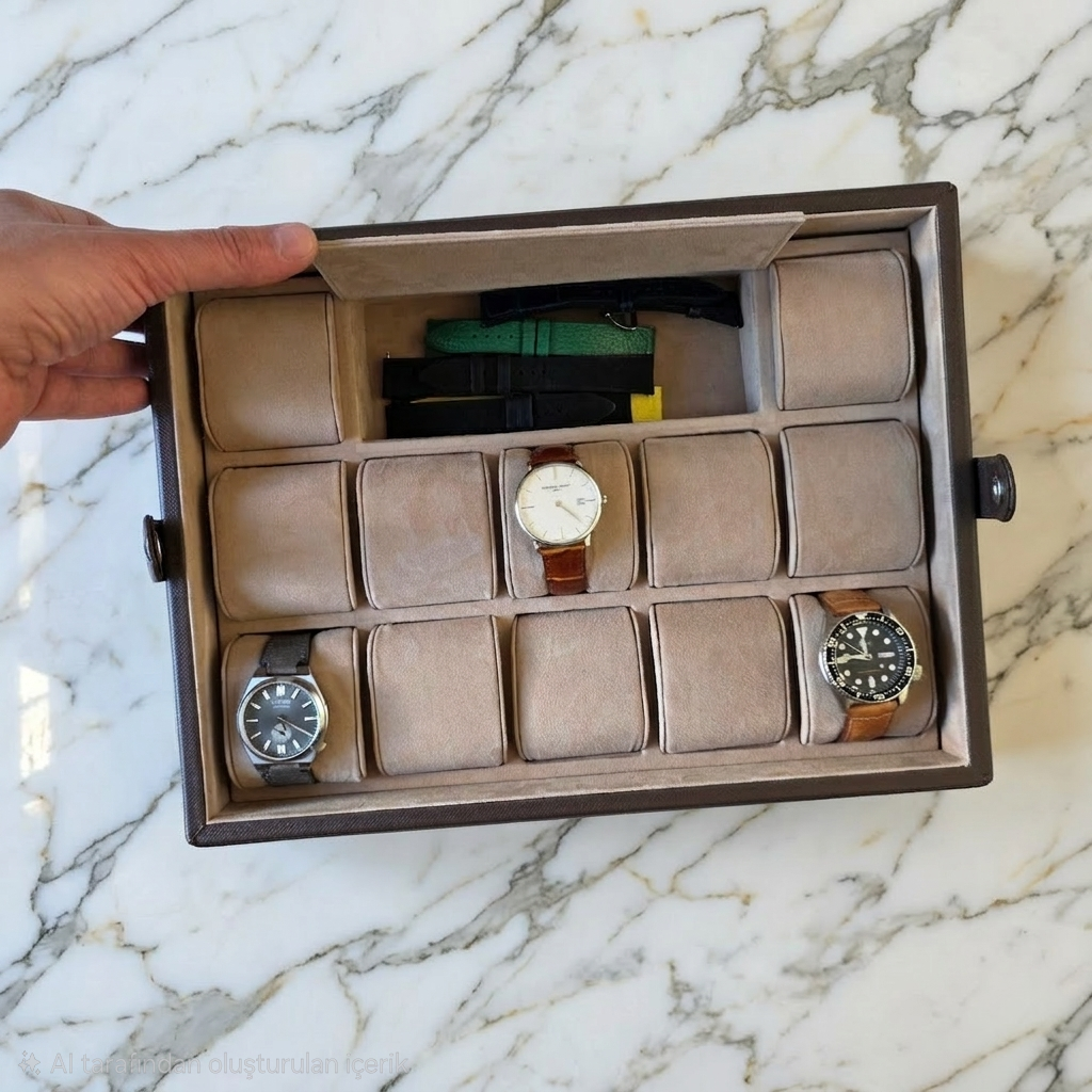 12' li Bolt Deri Saat Koleksiyon Kutusu Kahverengi
