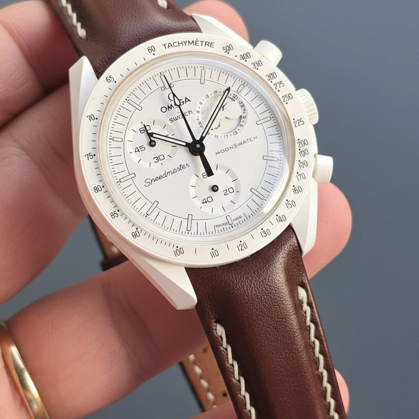 Moonswatch Entegre Deri Kordon Kahverengi