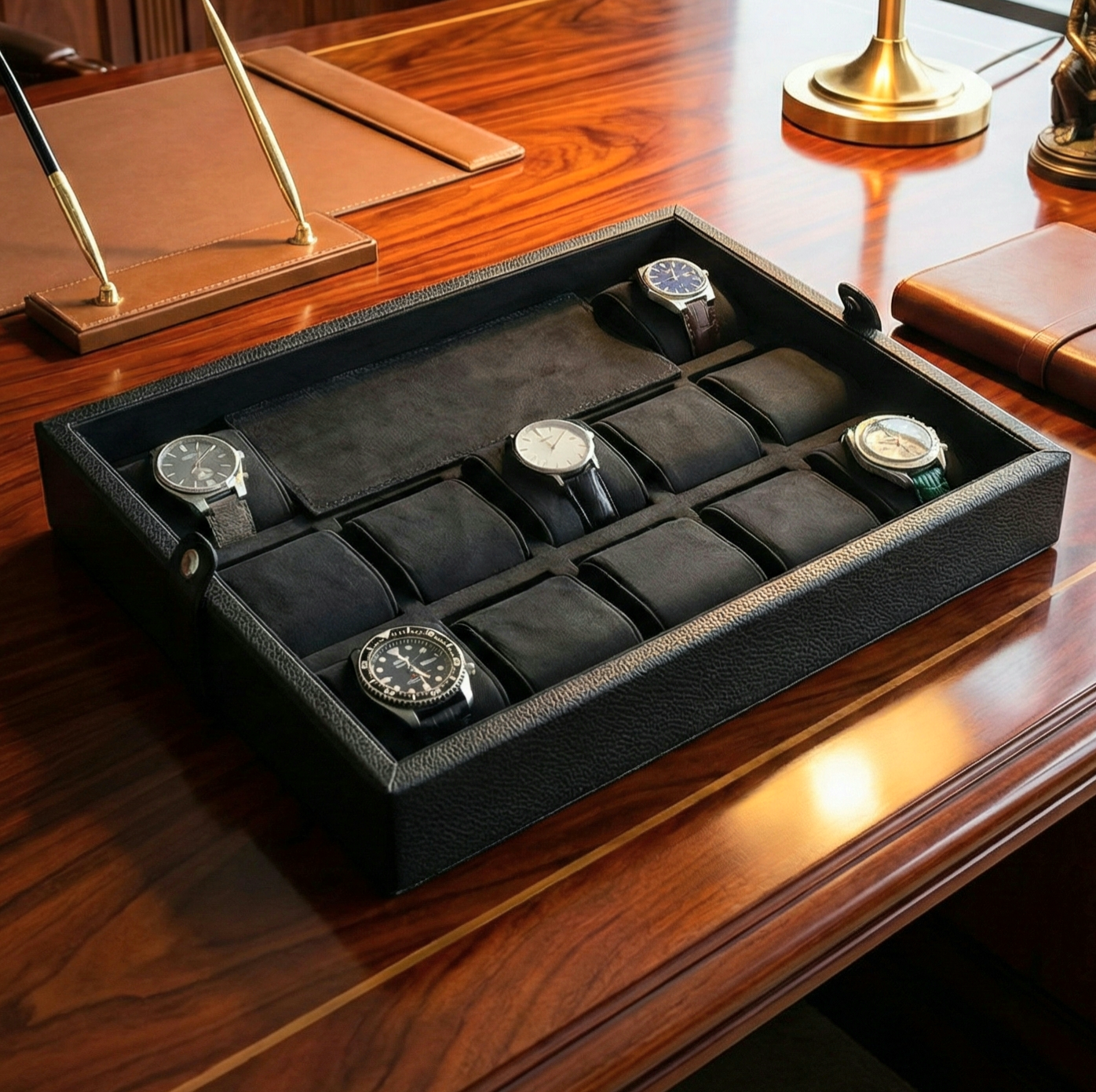 12' li Bolt Deri Saat Koleksiyon Kutusu Siyah