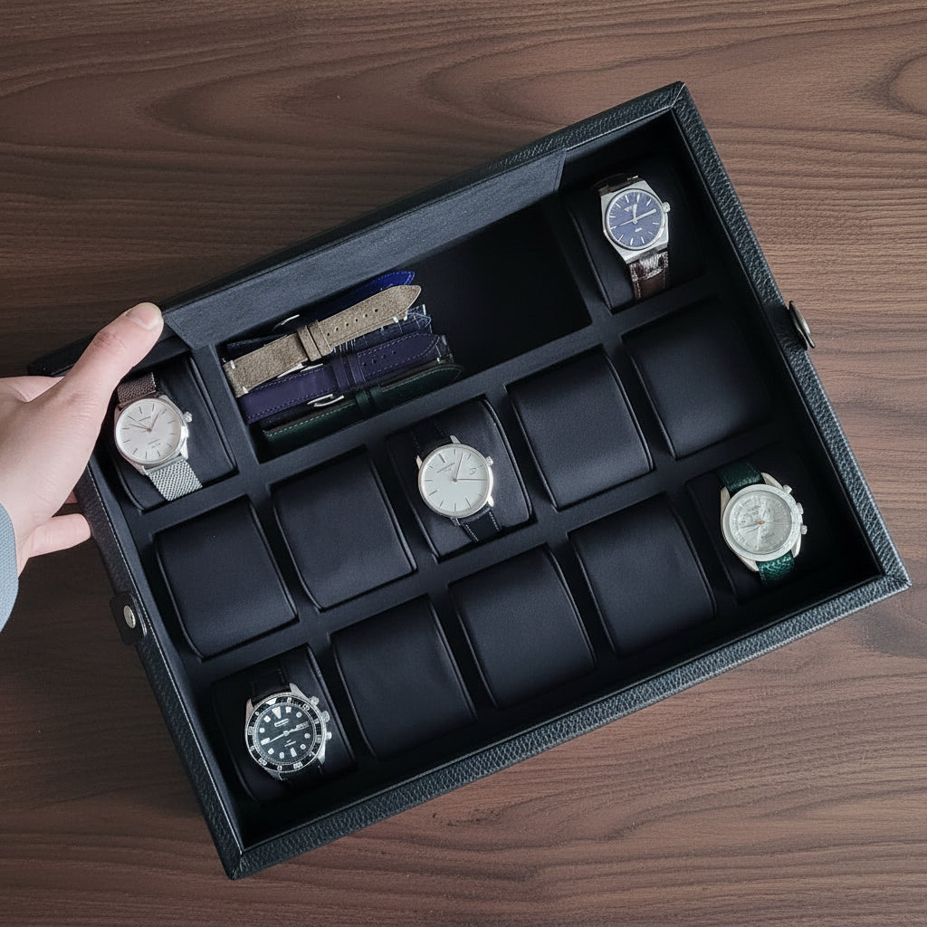 12' li Bolt Deri Saat Koleksiyon Kutusu Siyah