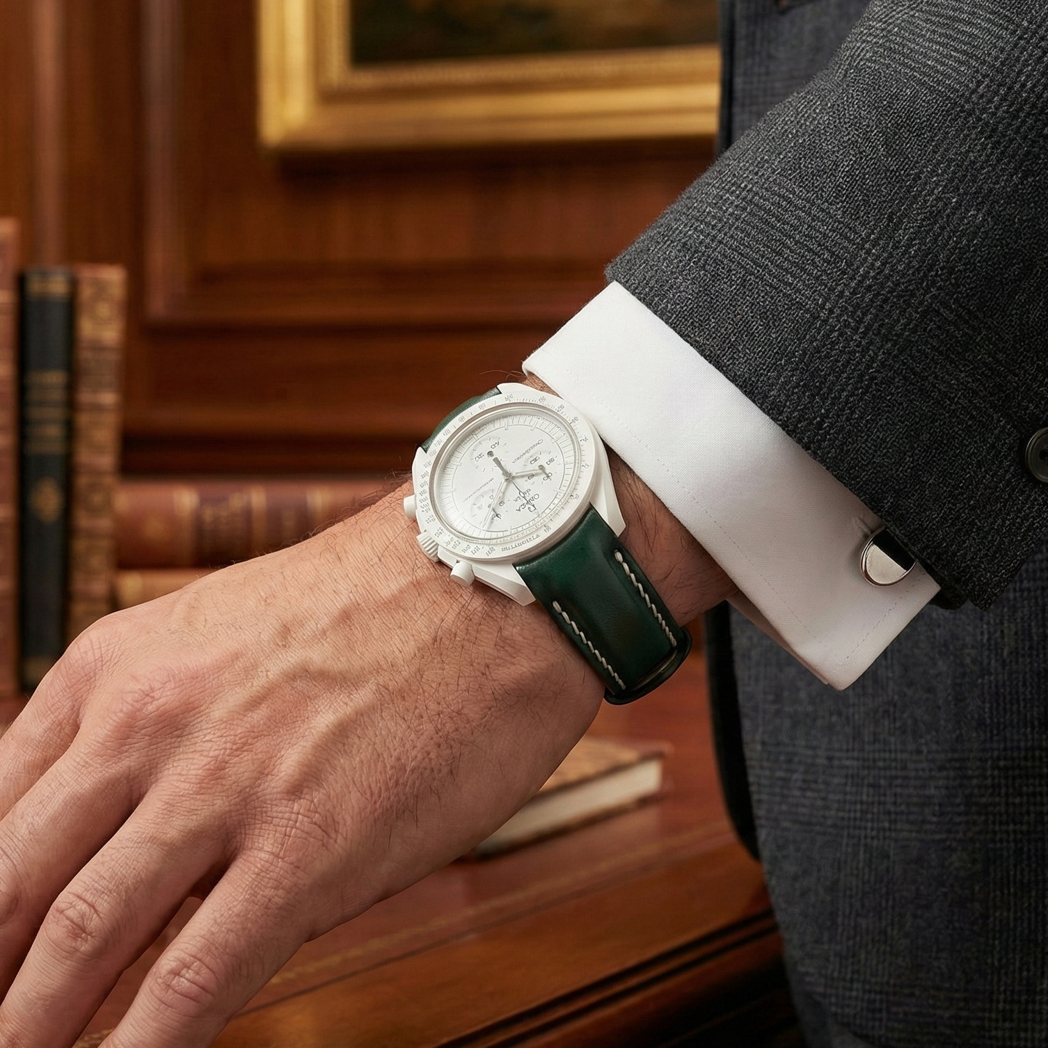 Moonswatch Entegre Deri Kordon Yeşil