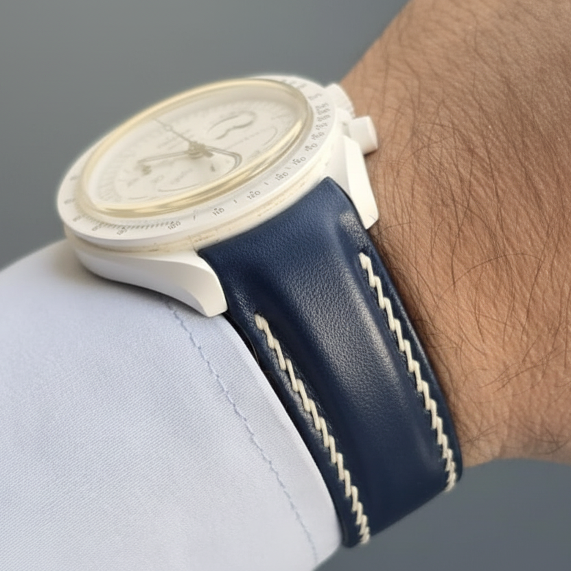 Moonswatch Entegre Deri Kordon Lacivert