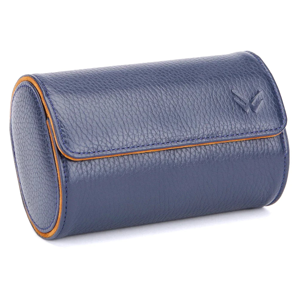 Dışı lacivert renkli dana derisi içi oğlak süet premium saat taşıma çantası