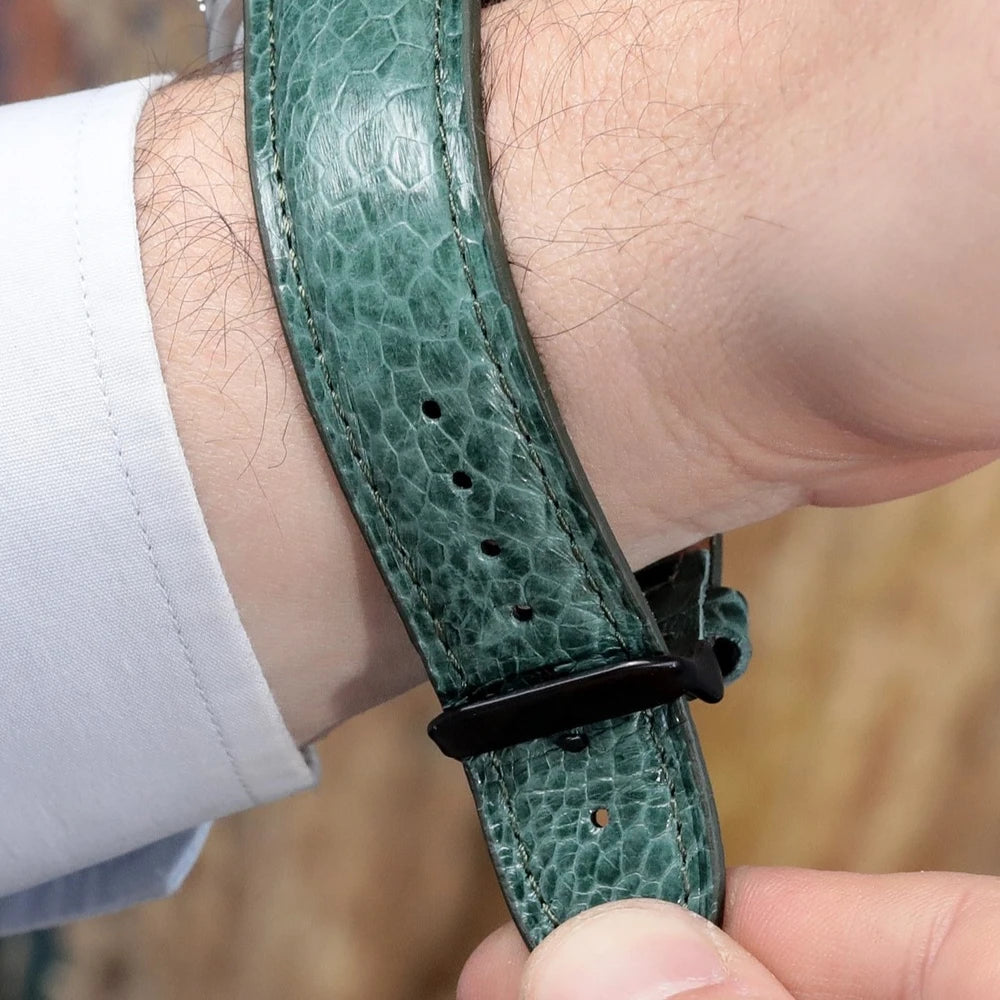 Devekuşu Derisi Apple Watch Deri Kordon - Yeşil - ONYWATCH