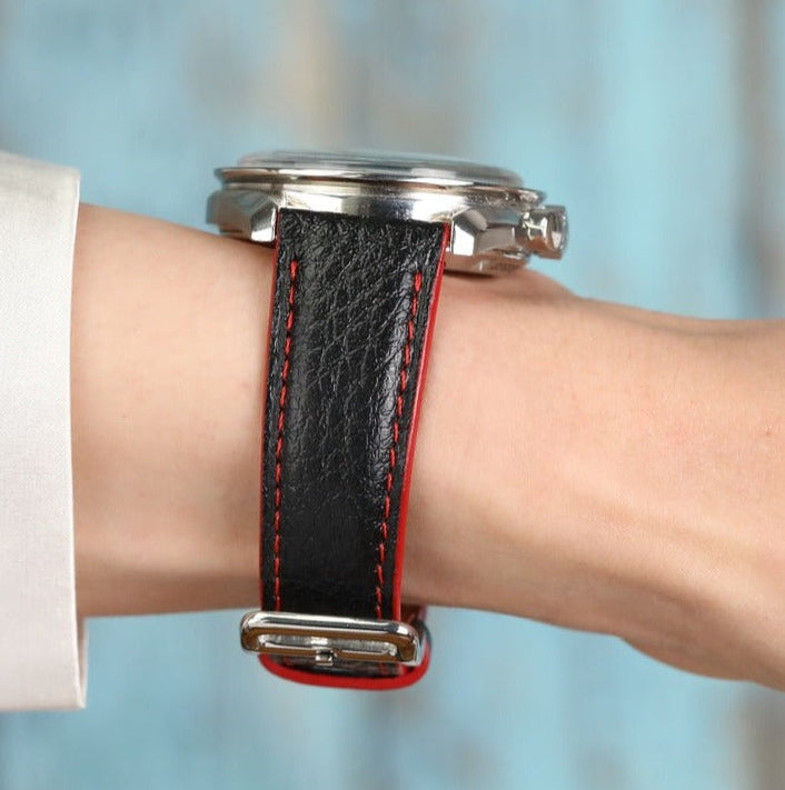 Gerçek dana derisi el yapımı siyah renkli akıllı pimli deri kordon