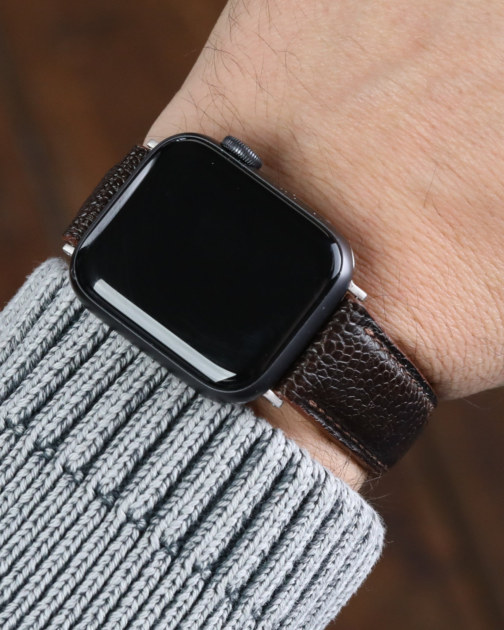 Gerçek kahverengi renkli baskılı dana derisi apple watch uyumlu deri saat kordonu