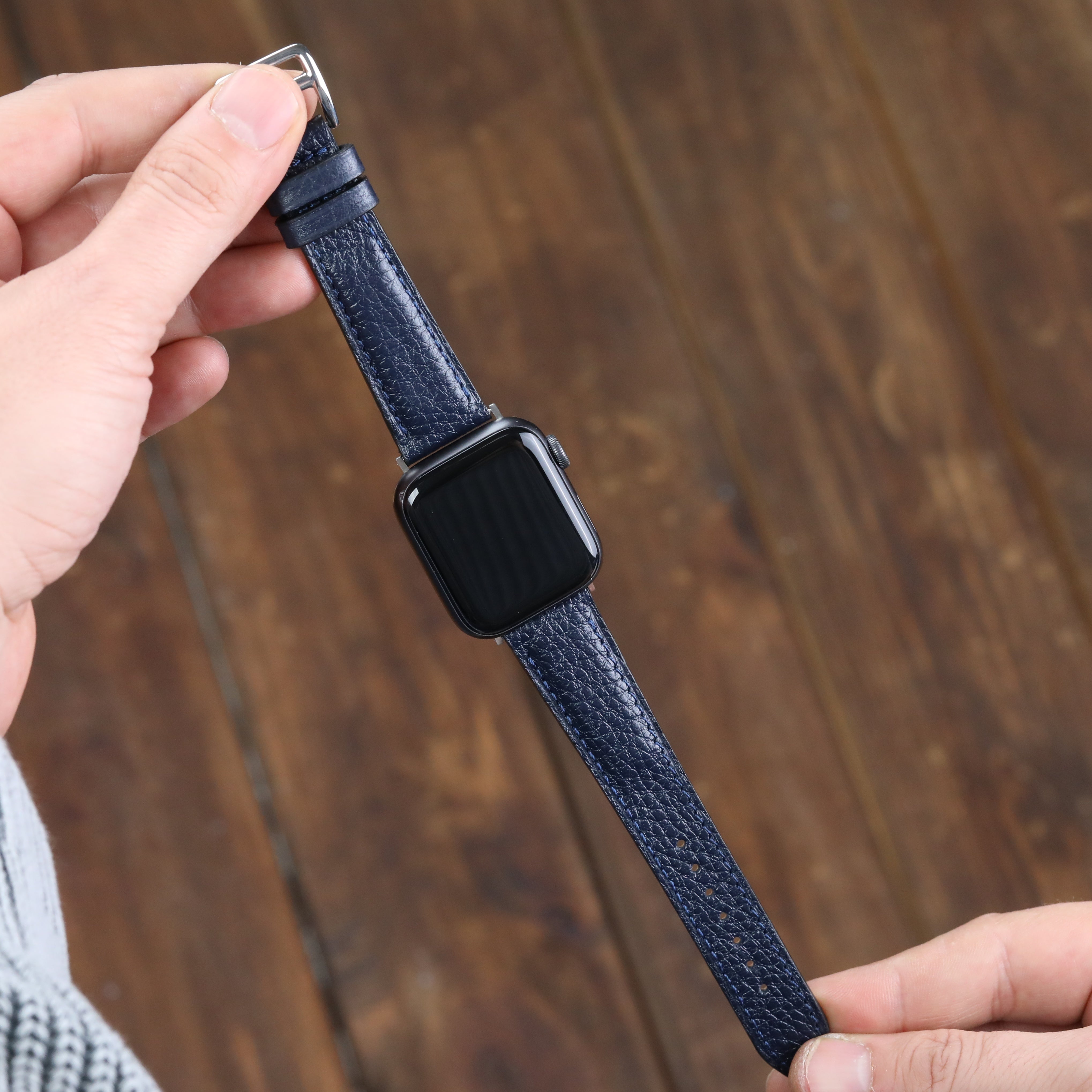 Gerçek deri lacivert renkli apple watch uyumlu deri kordon