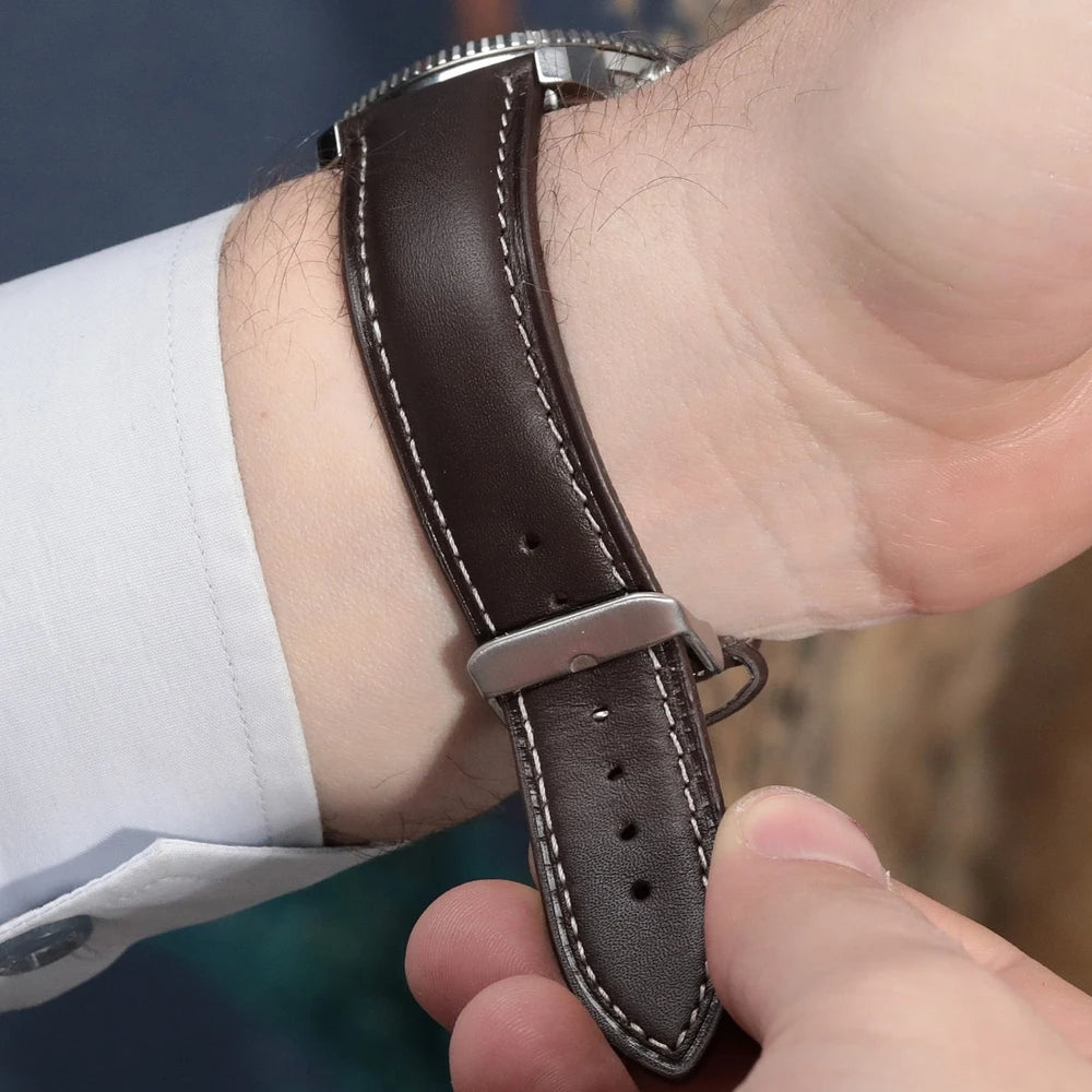 Alaturka Kahverengi Beyaz Dikiş Deri Kordon - ONYWATCH