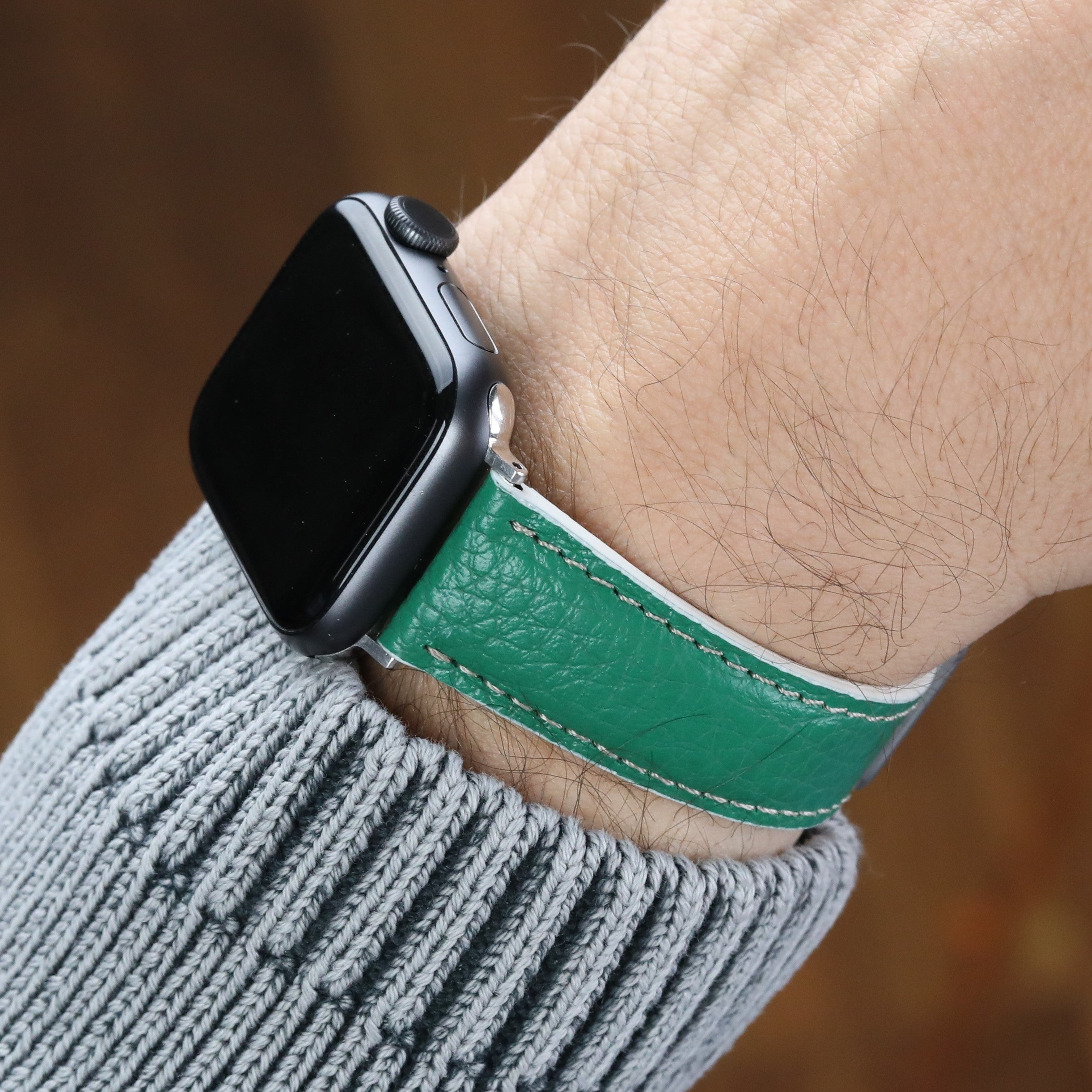 Gerçek deri el yapımı antialerjik arka derili apple watch 45 mm ile uyumlu deri kordon