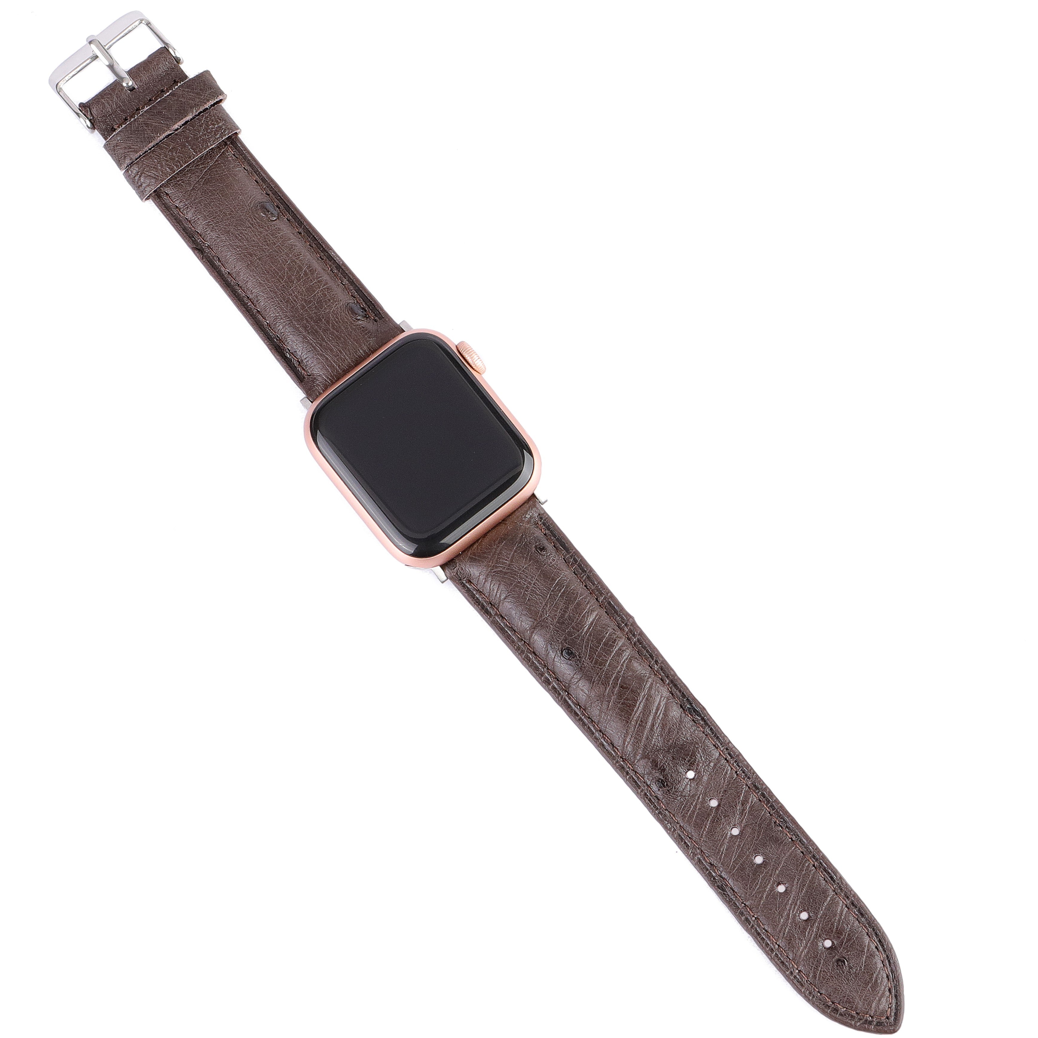 Devekuşu Derisi Apple Watch Deri Kordon - Kahve