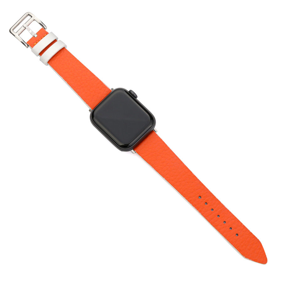 Apple Watch Deri Kordon - Togo Turuncu Beyaz