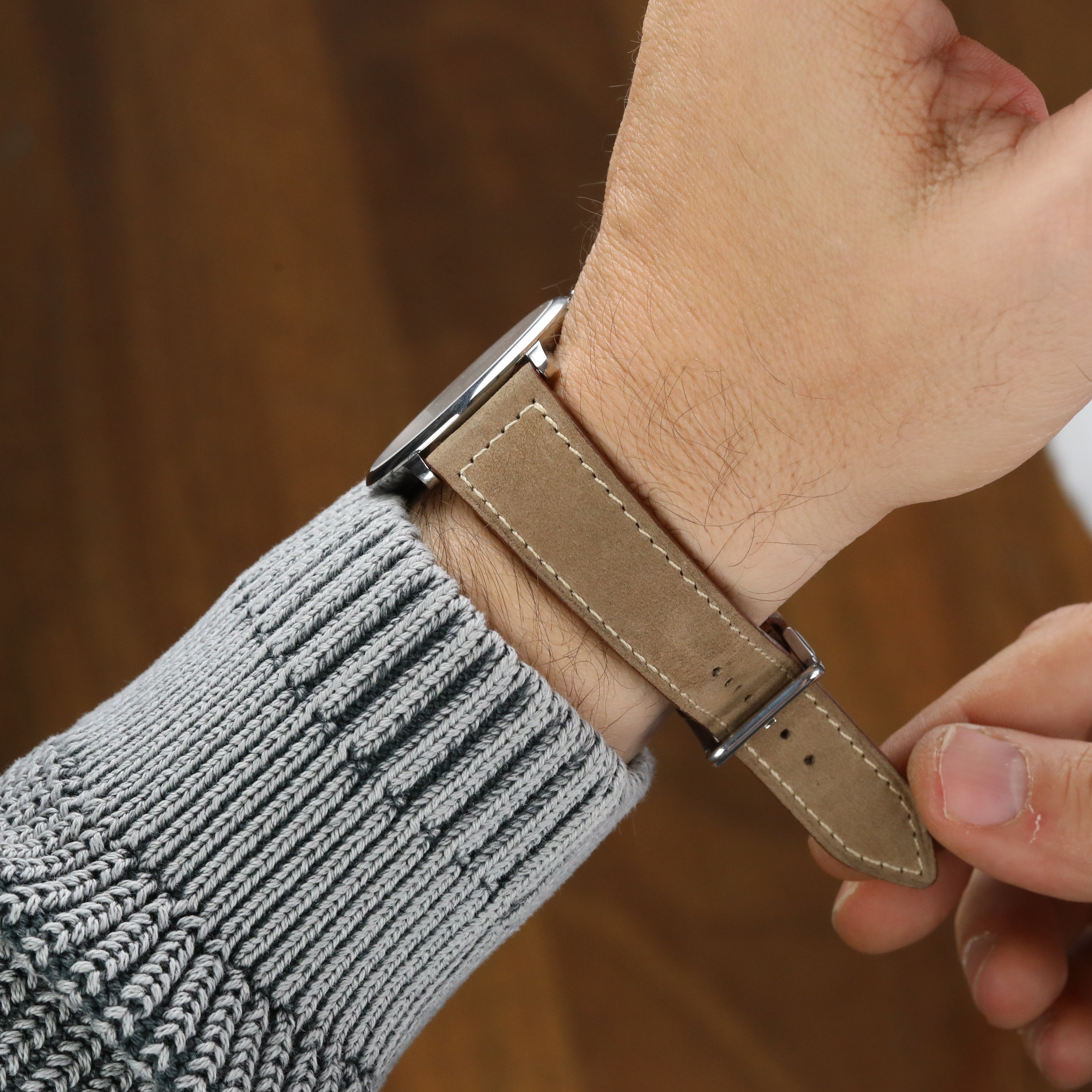 Gerçek dana derisi el yapımı moka renkli 18 mm saat kordonu