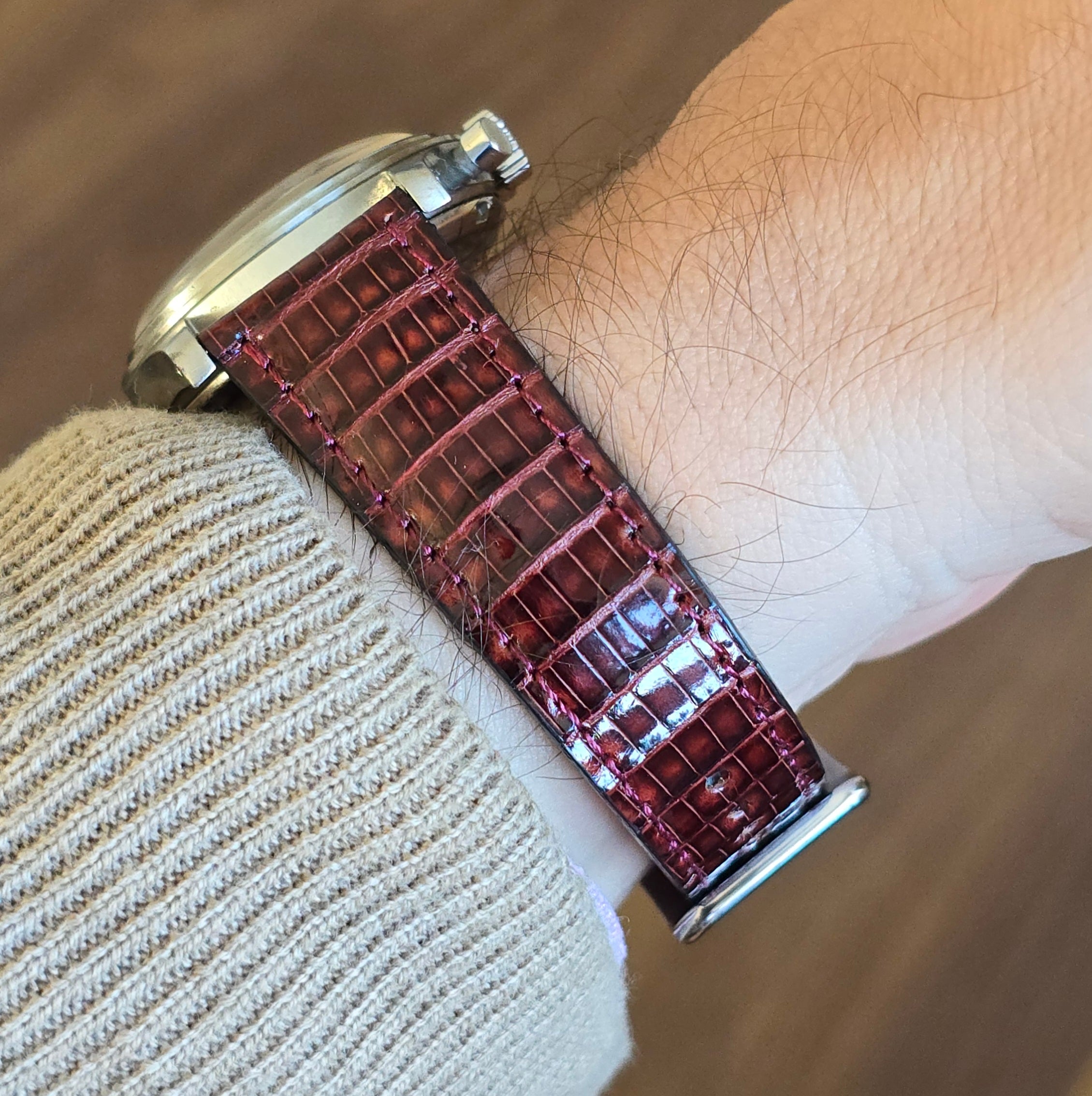 Gerçek egzotik deri el yapımı 19 mm saat kordonu