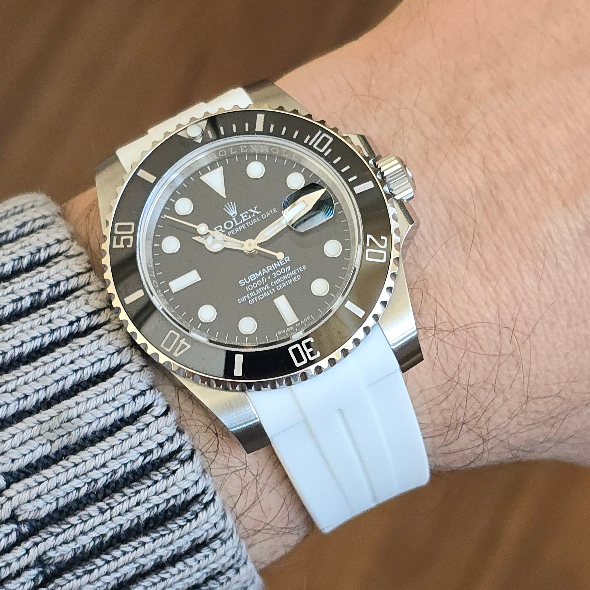 Rolex Uyumlu Beyaz FKM Entegre Kauçuk Kordon