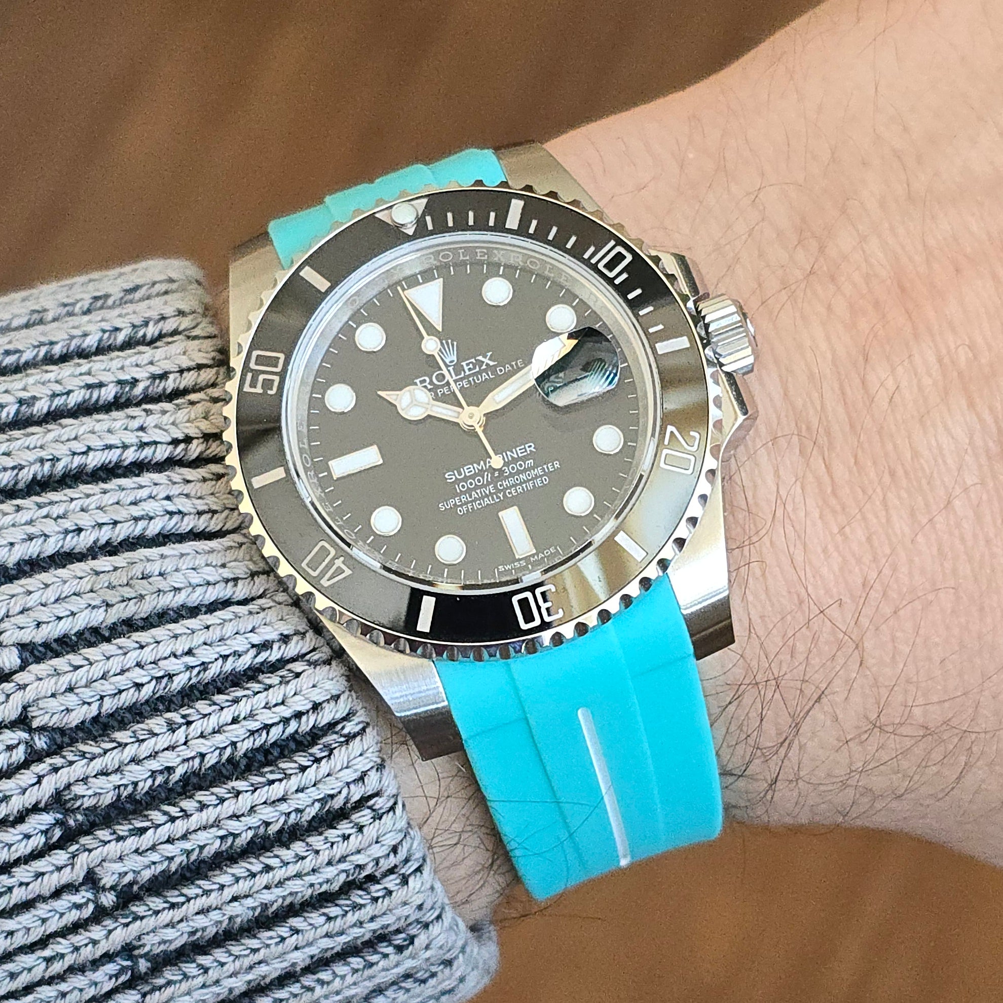 Rolex Uyumlu Tiffany Beyaz FKM Entegre Kauçuk Kordon