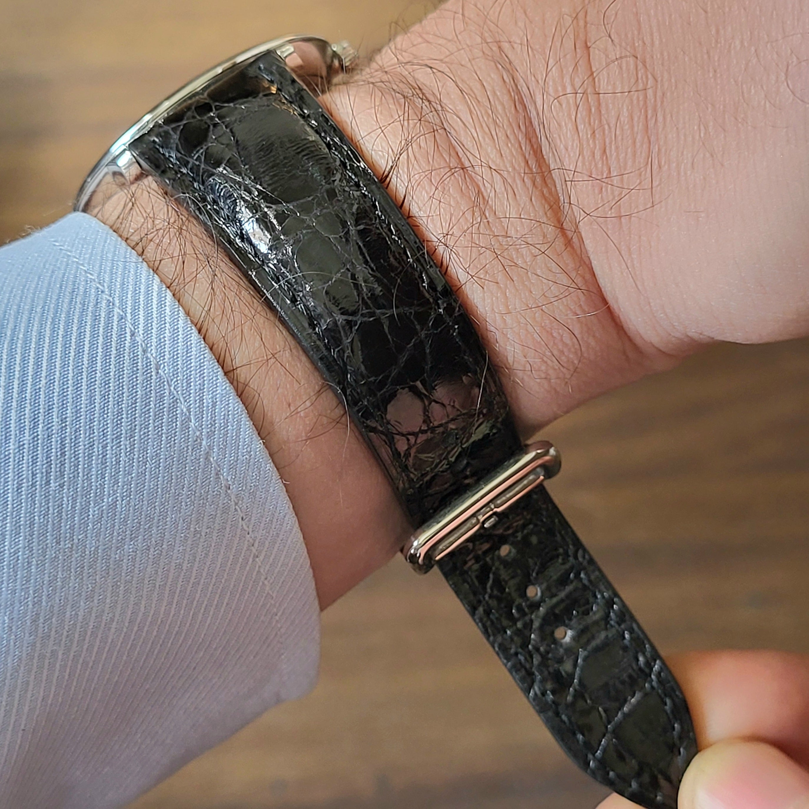 Gerçek Kroko Derisi Kordon Siyah