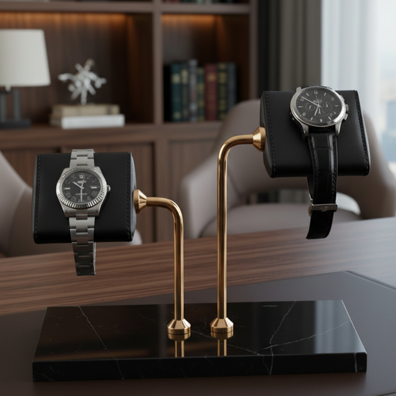 Nero Çiftli Masaüstü Saat Standı Pirinç