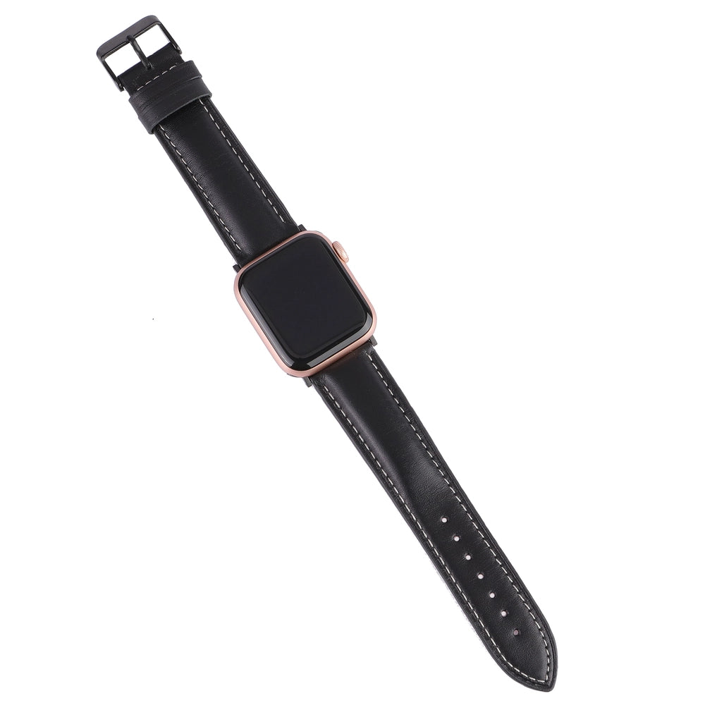 Apple Watch Deri Kordon - Siyah - B. Dikiş - ONYWATCH