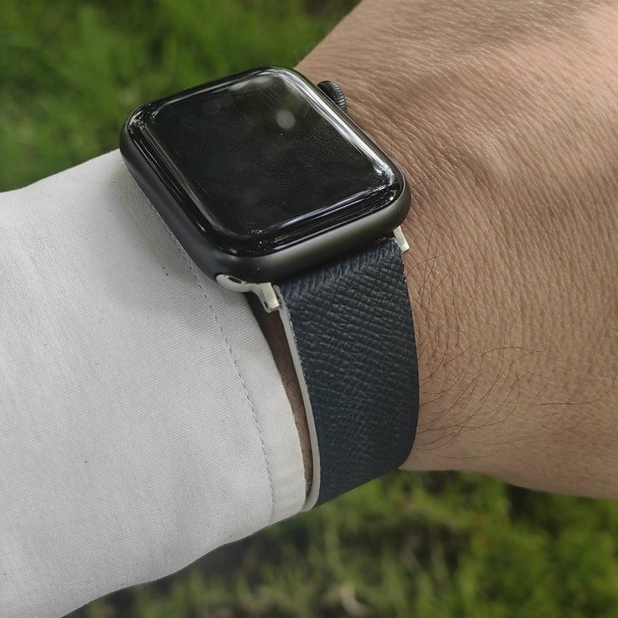 Apple Watch Deri Kayış- Saffiano Antrasit Beyaz