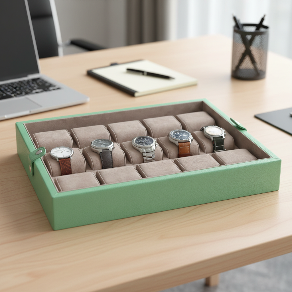 Yeşil Deri Saat Kutusu 15'li