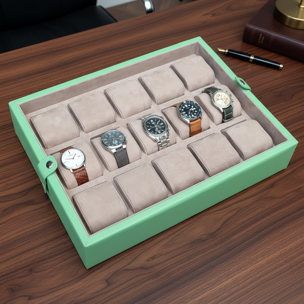 Yeşil Deri Saat Kutusu 15'li