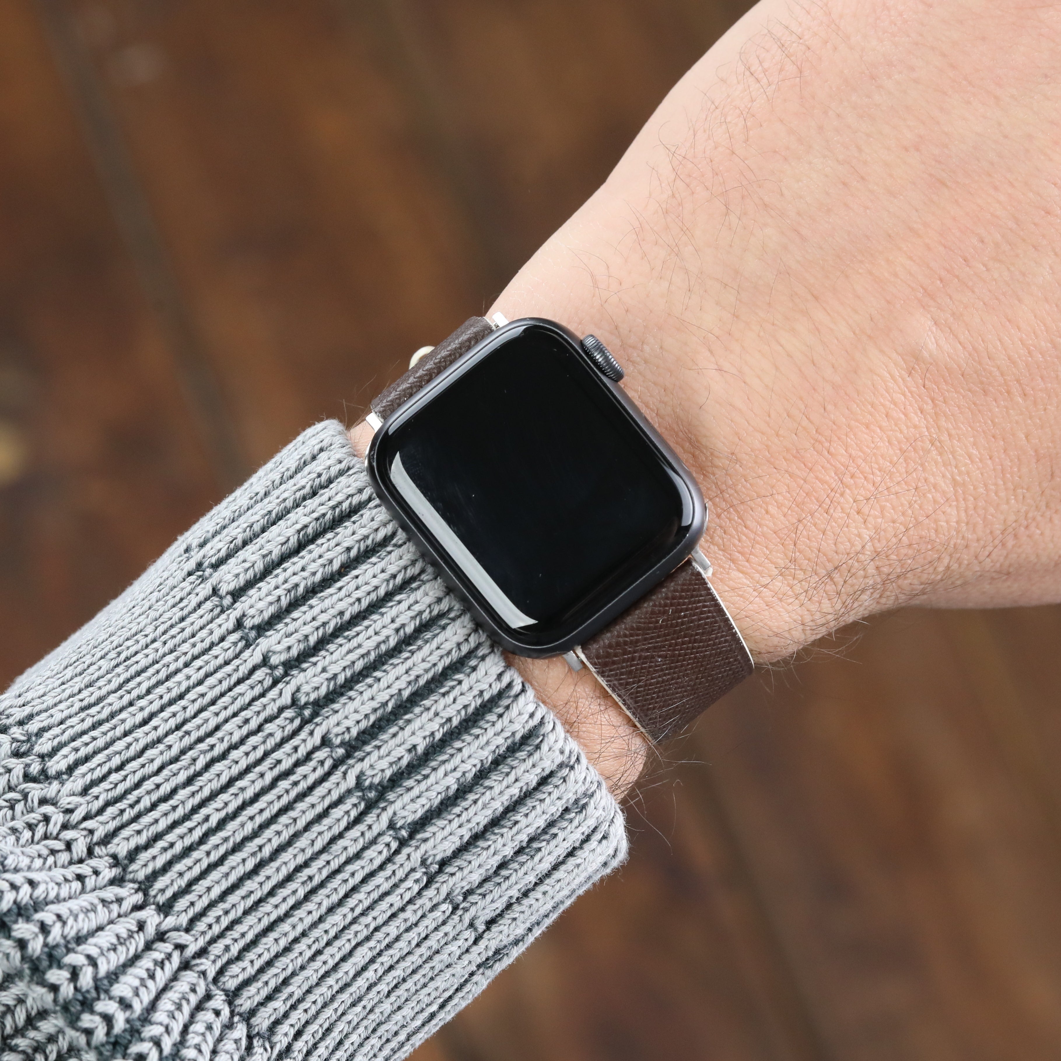 Apple Watch Deri Kordon - Saffiano Kahverengi Beyaz