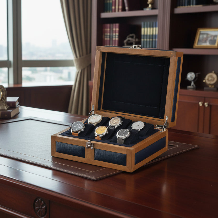 Heritage 6'lı Ahşap Saat Kutusu / Lacivert