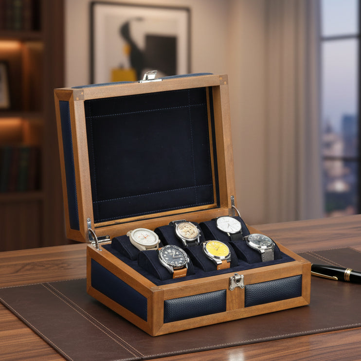 Heritage 6'lı Ahşap Saat Kutusu / Lacivert