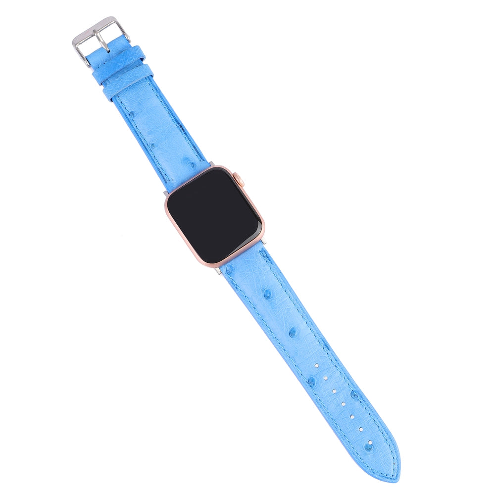 Devekuşu Derisi Apple Watch Deri Kordon - Mavi - ONYWATCH