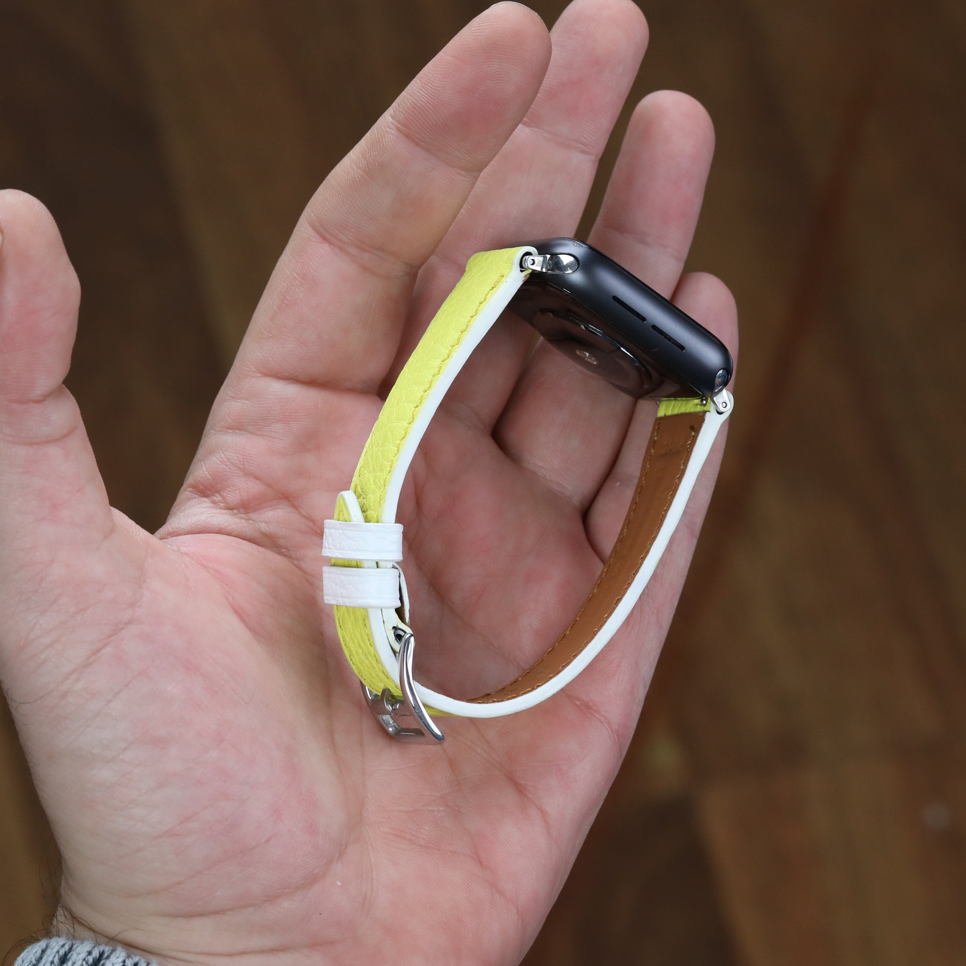 Apple Watch Deri Kordon - Togo Sarı Beyaz