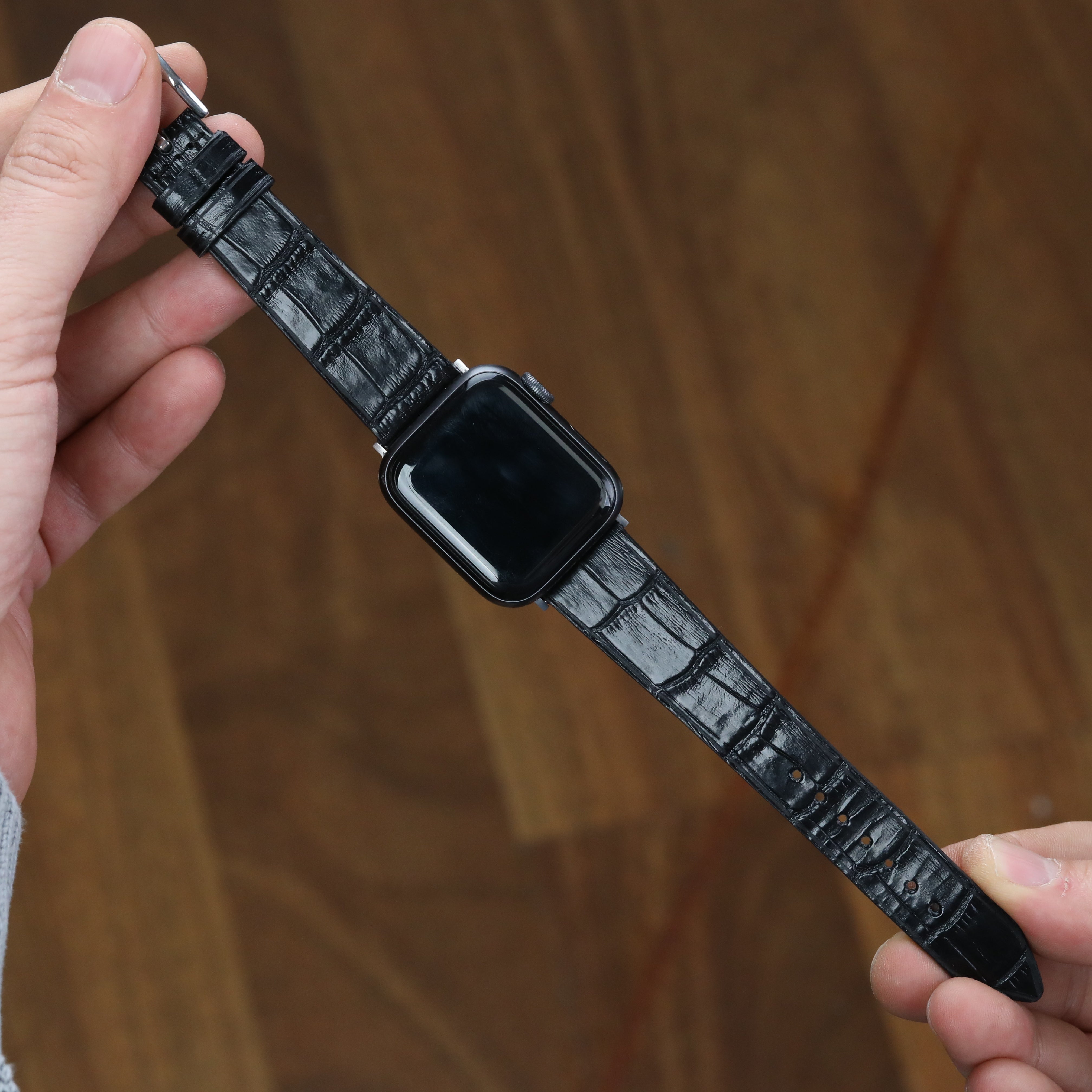 Apple Watch Deri Kordon -Siyah Minimal Kroko