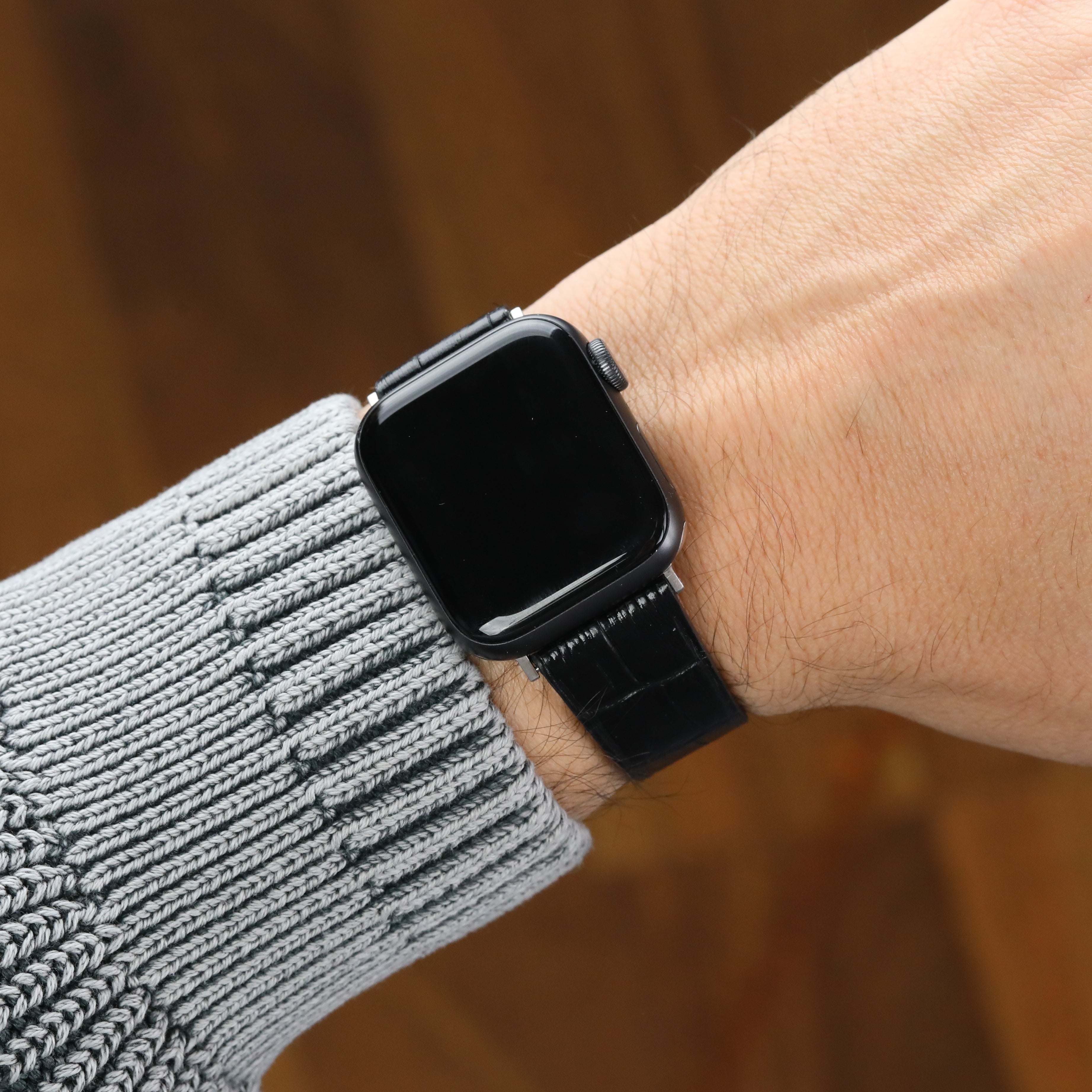 Apple Watch Deri Kordon -Siyah Minimal Kroko