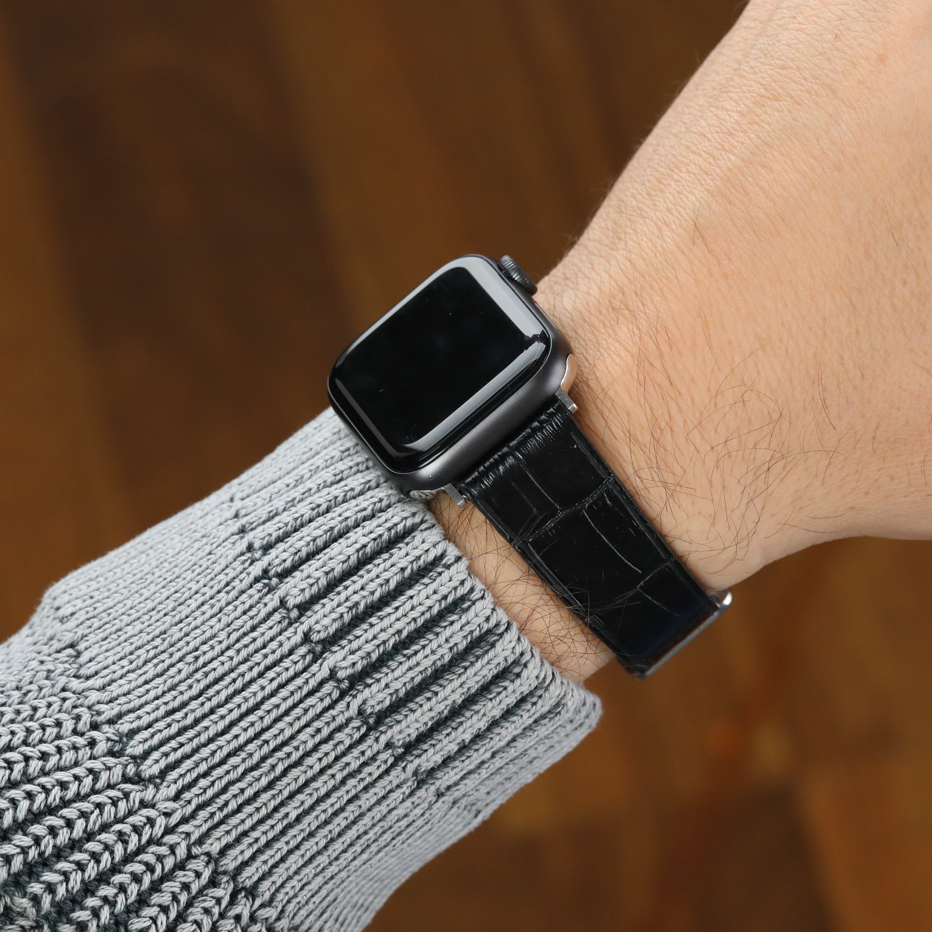 Apple Watch Deri Kordon -Siyah Minimal Kroko