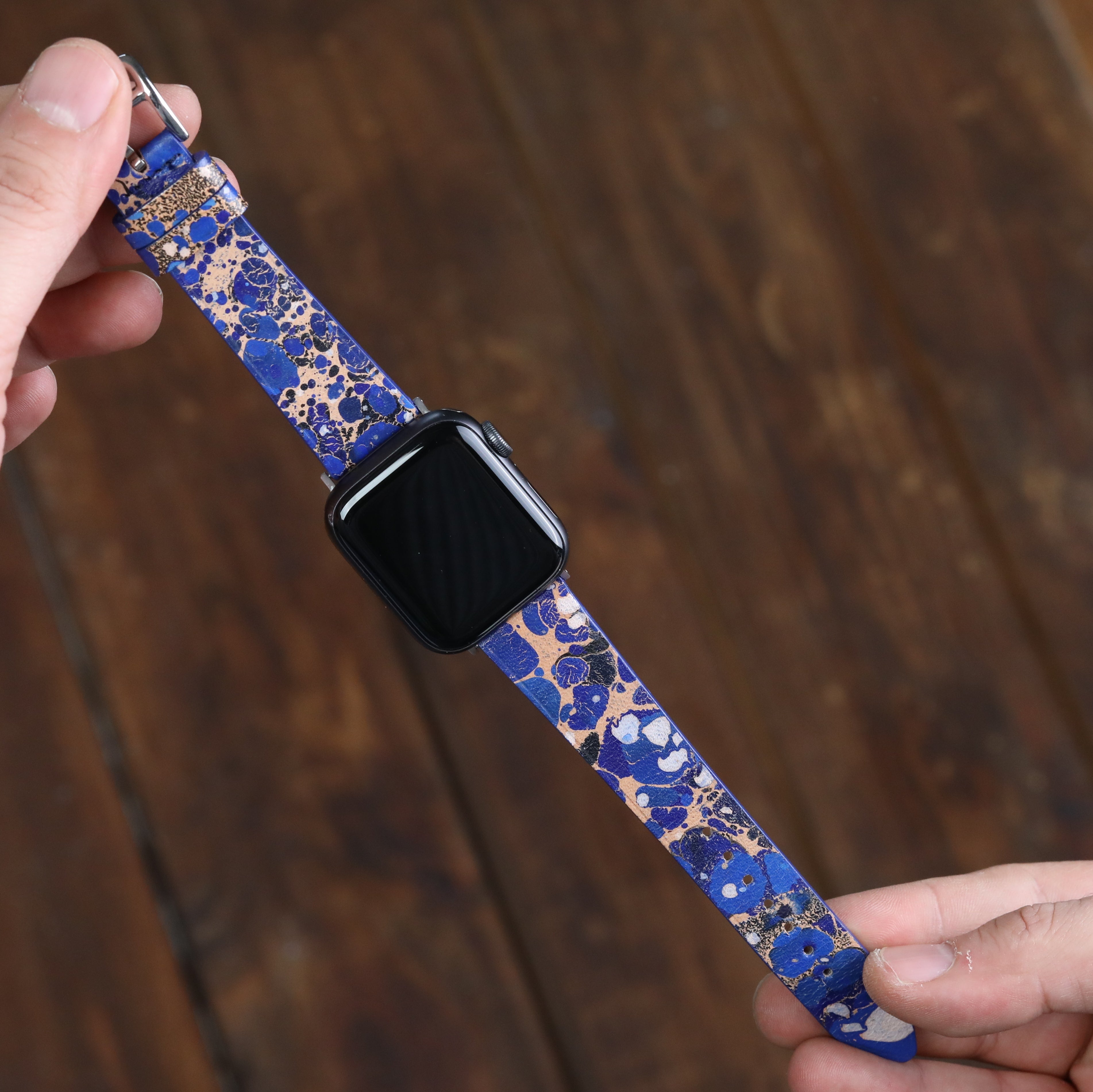 Apple Watch Kayis -  Ebru Boyama Mavi