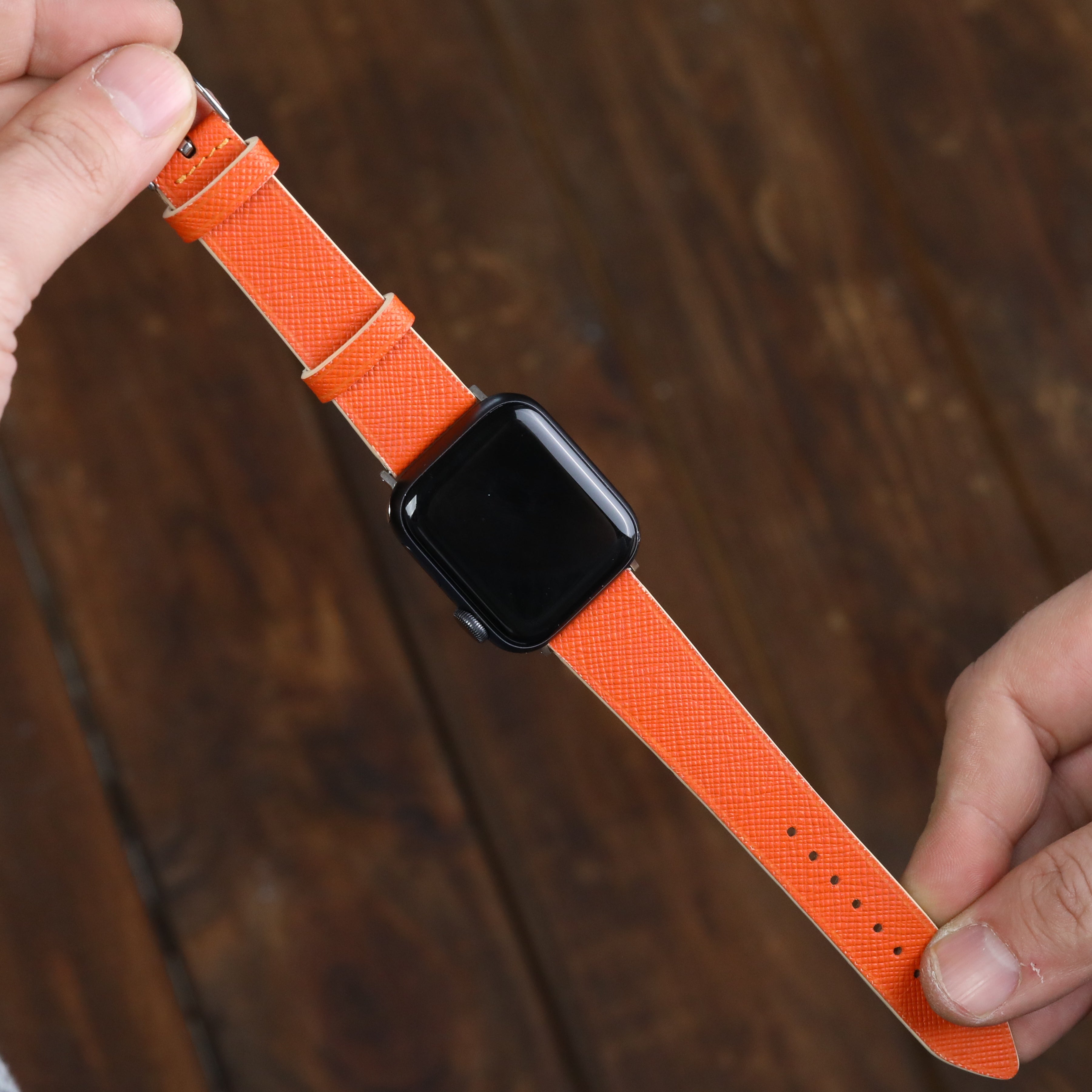 Apple Watch Deri Kordon - Saffiano Turuncu Beyaz